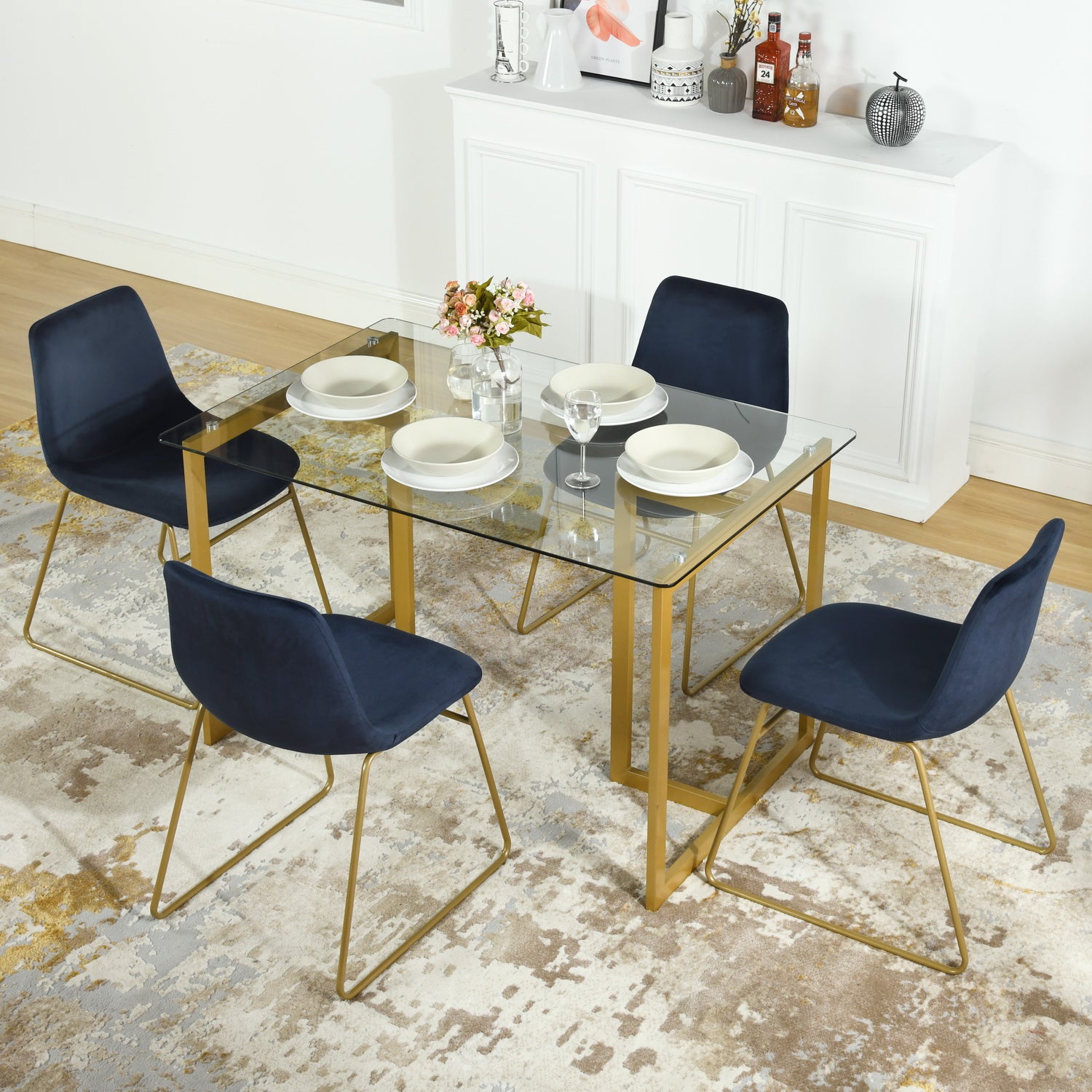 Homy Casa Slip Clear Glass 47"Modern Tempered Glass Dining Table with Golden Base,Open Box