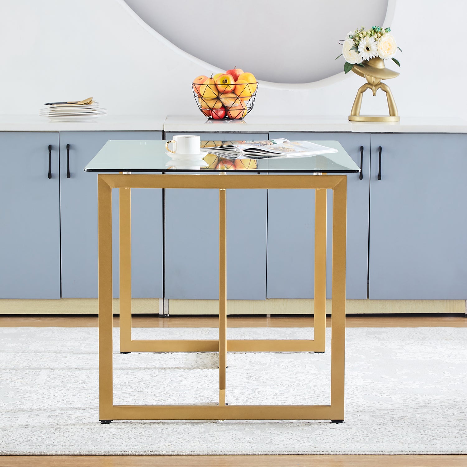Homy Casa Slip Clear Glass 47"Modern Tempered Glass Dining Table with Golden Base,Open Box