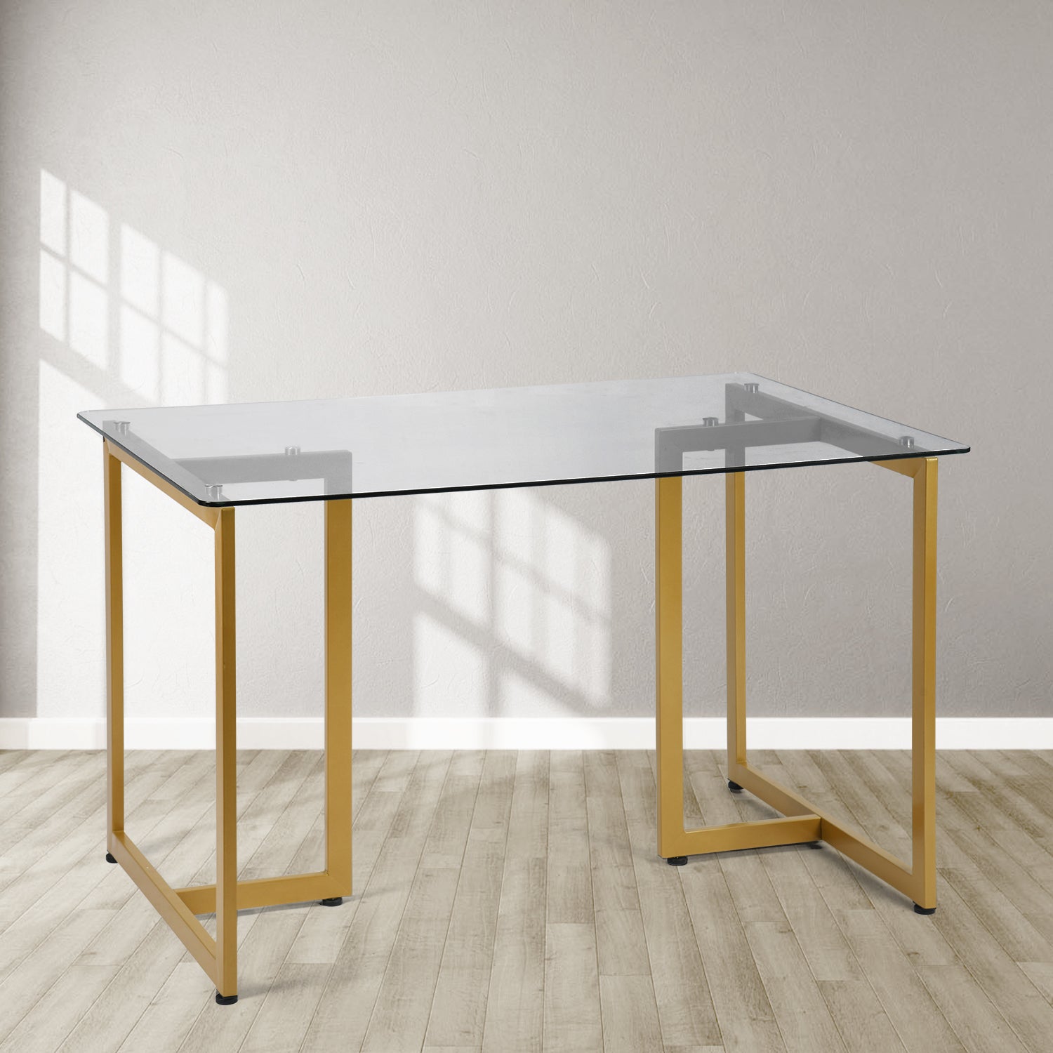 Homy Casa Slip Clear Glass 47"Modern Tempered Glass Dining Table with Golden Base,Open Box