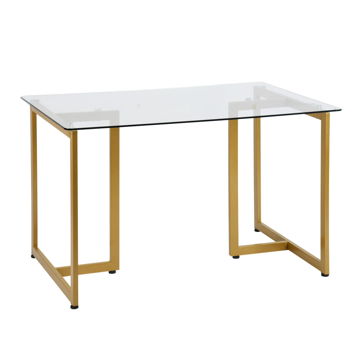 Homy Casa SLIP+SCARGILL 5PC Dining Set 47.2” Glass Table with 4 Beige Upholstered Chairs in Gold Finish Open Box