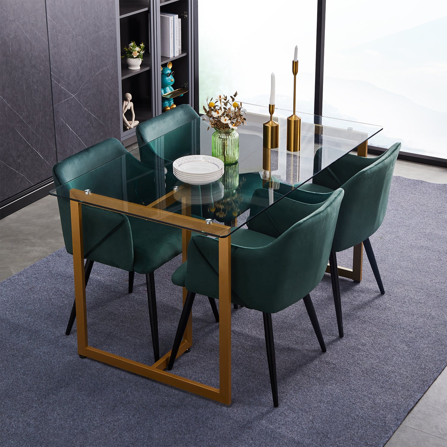 Homy Casa SLIP GLASS GOLD LEG Dining Table "55.1" x 31.5" x 29.5" for Dining and Workspace Open Box