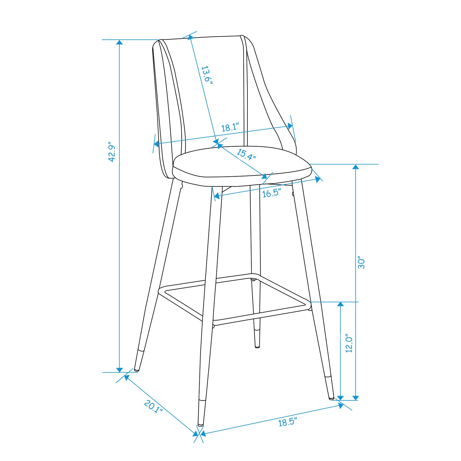 Homy Casa SMEG Bar 30” Charcoal Leathaire Black and Gold Bar Stool for Kitchen and Dining Open Box