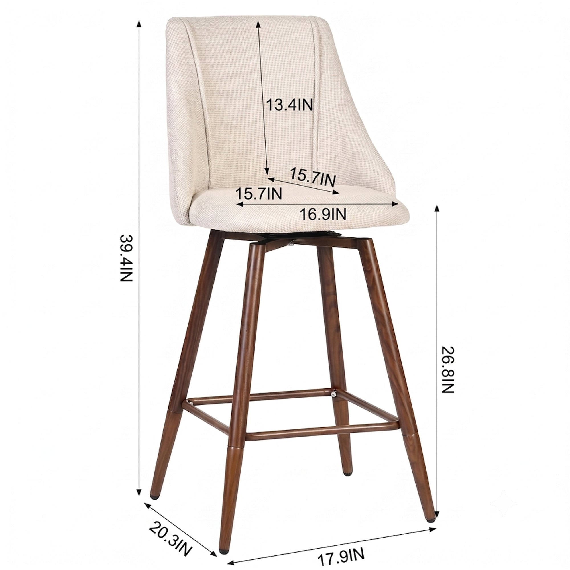Smeg 26" Upholstered Swivel Counter Stools with Walnut-Tone Metal Legs Set of 2