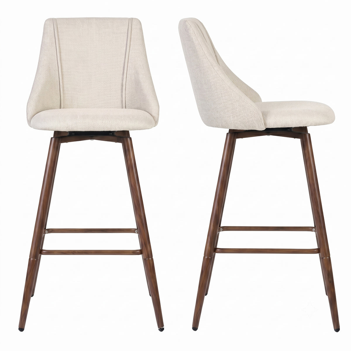 Smeg 26" Upholstered Swivel Counter Stools with Walnut-Tone Metal Legs Set of 2