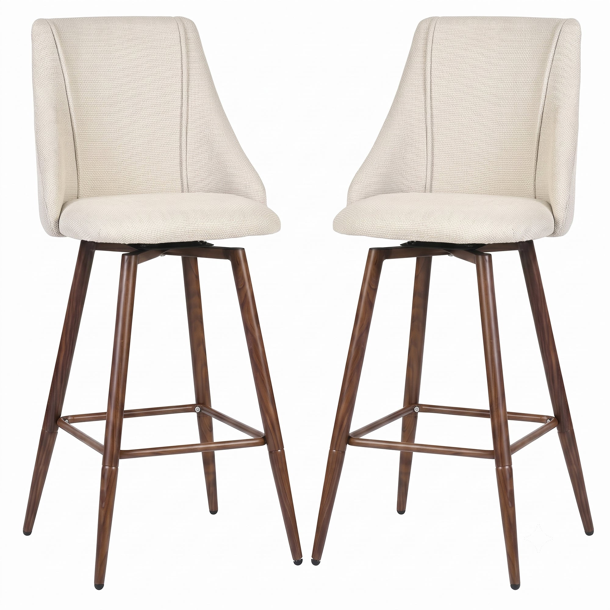 Smeg 26" Upholstered Swivel Counter Stools with Walnut-Tone Metal Legs Set of 2