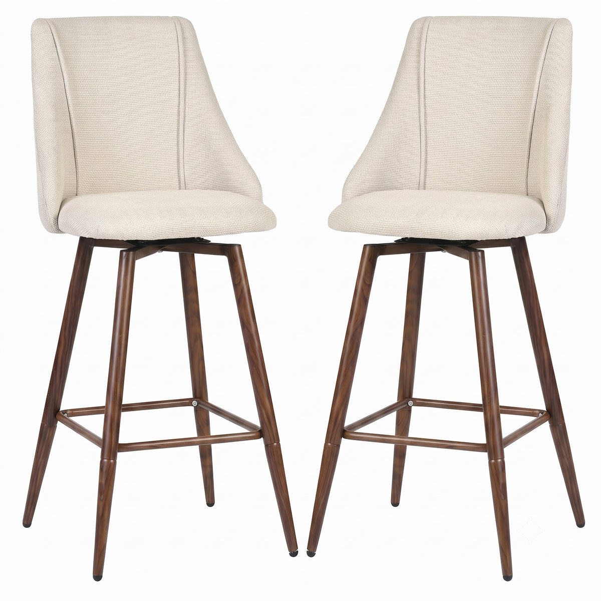 Smeg 26" Upholstered Swivel Counter Stools with Walnut-Tone Metal Legs Set of 2