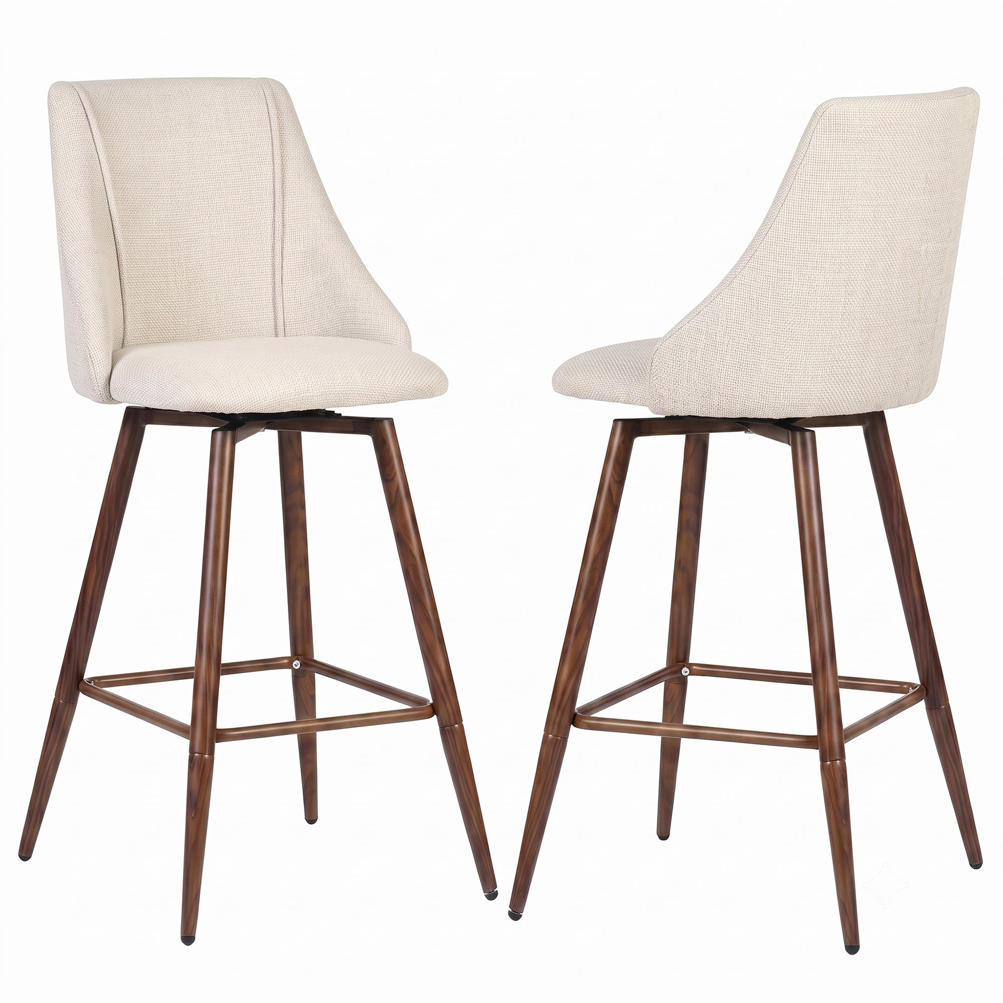 Smeg 26" Upholstered Swivel Counter Stools with Walnut-Tone Metal Legs Set of 2
