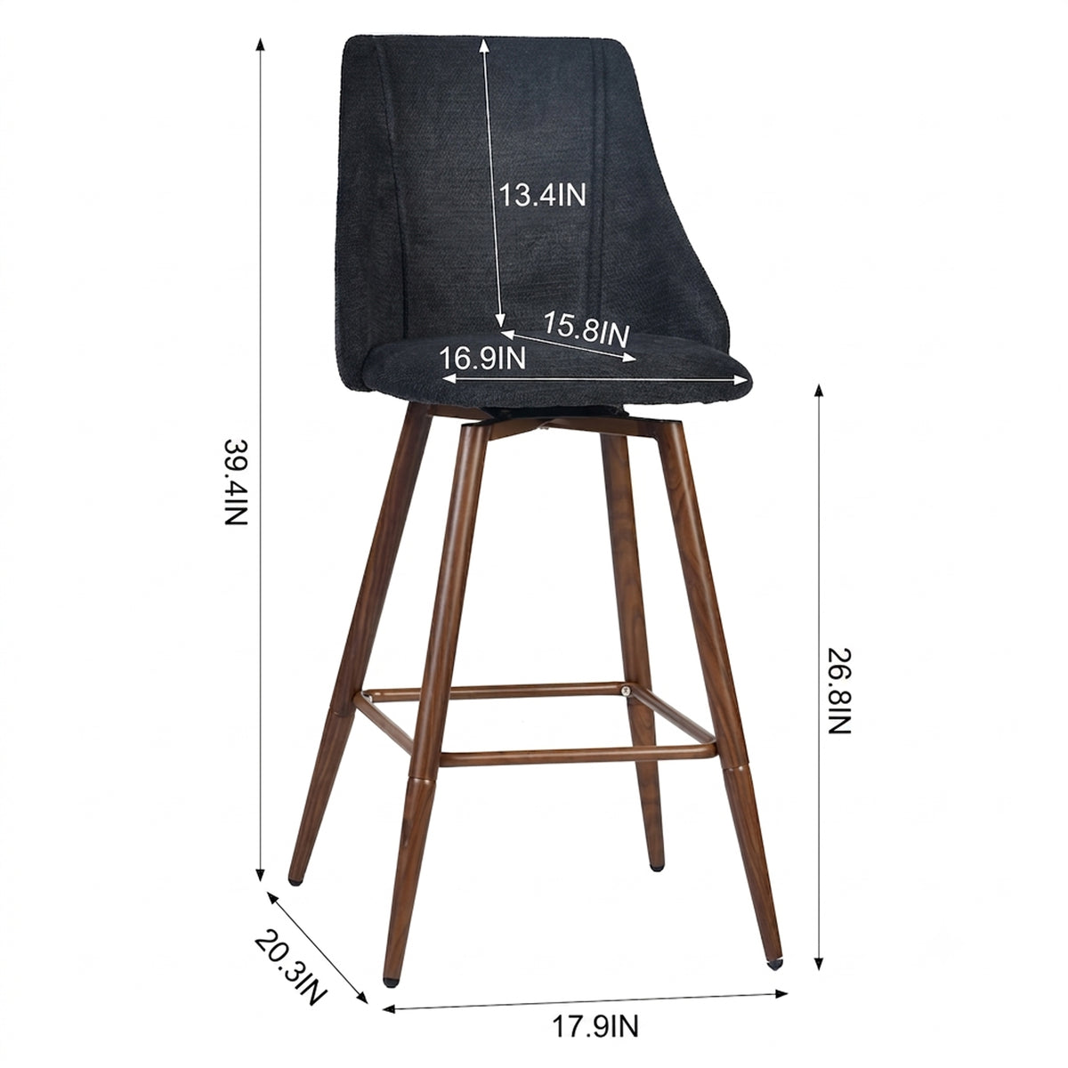 Smeg 26" Upholstered Swivel Counter Stools with Walnut-Tone Metal Legs Set of 2