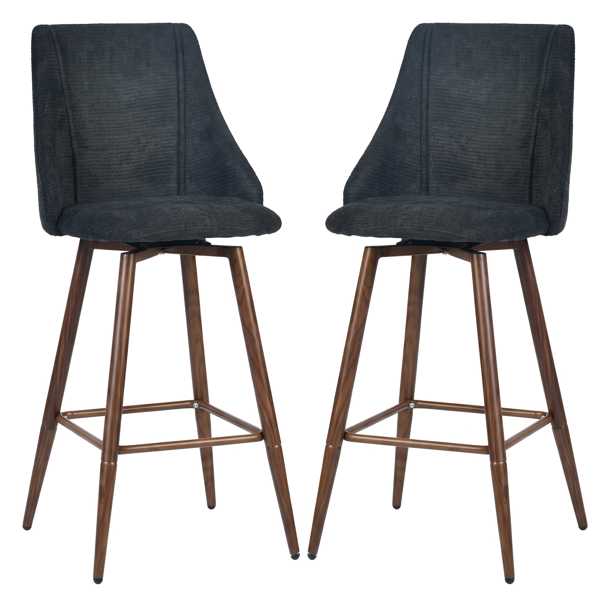 Smeg 26" Upholstered Swivel Counter Stools with Walnut-Tone Metal Legs Set of 2