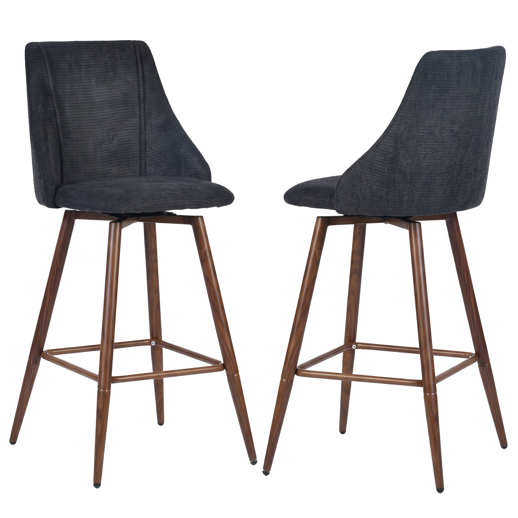 Smeg 26" Upholstered Swivel Counter Stools with Walnut-Tone Metal Legs Set of 2