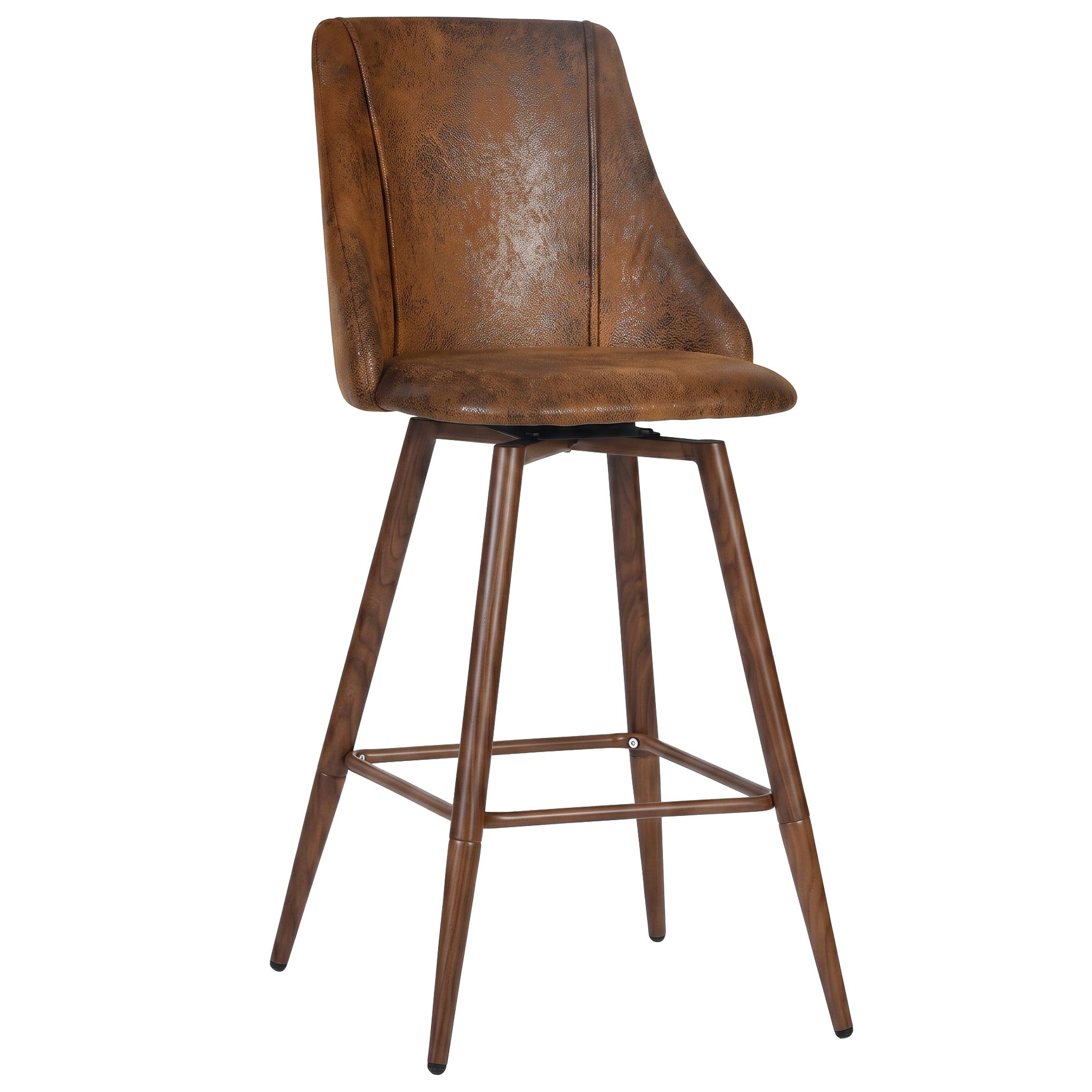Smeg 26" Upholstered Swivel Counter Stools with Walnut-Tone Metal Legs Set of 2