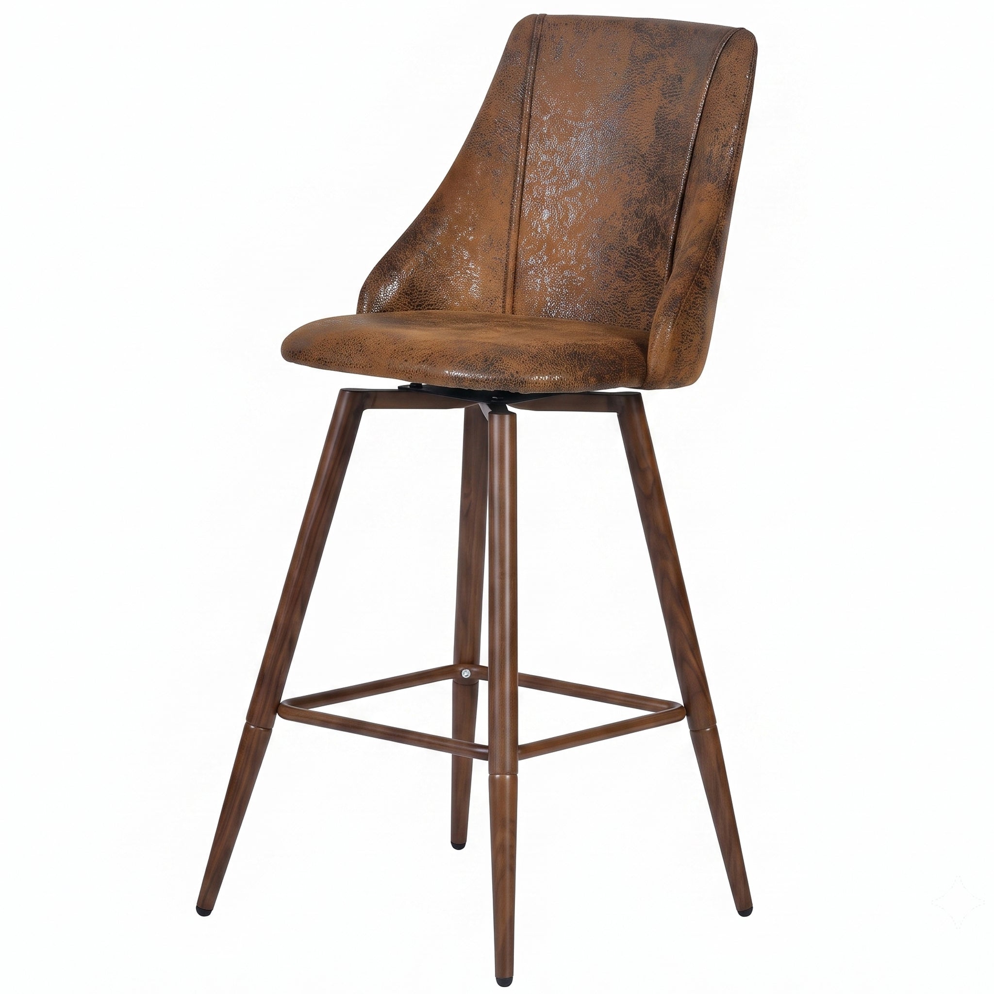 Smeg 26" Upholstered Swivel Counter Stools with Walnut-Tone Metal Legs Set of 2