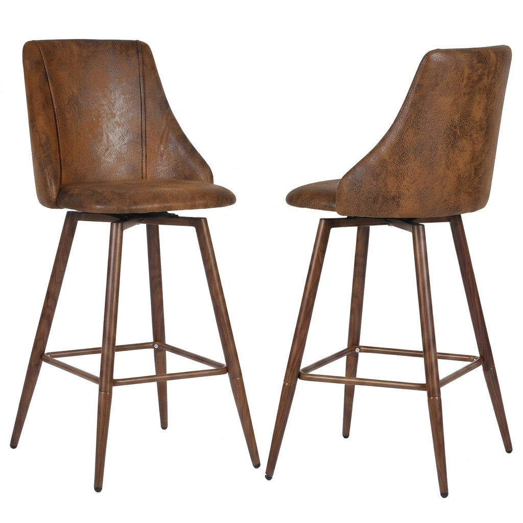 Smeg 26" Upholstered Swivel Counter Stools with Walnut-Tone Metal Legs Set of 2