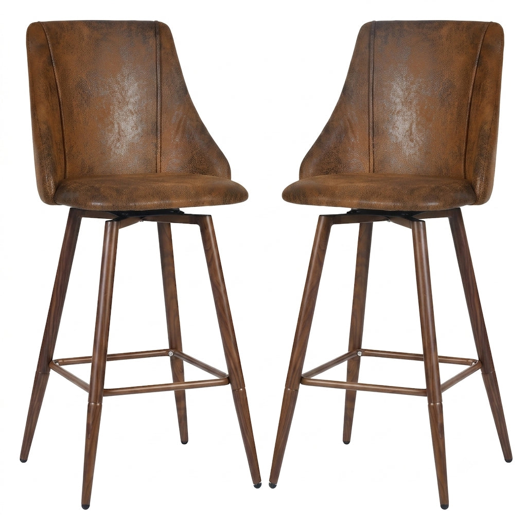 Smeg 26" Upholstered Swivel Counter Stools with Walnut-Tone Metal Legs Set of 2