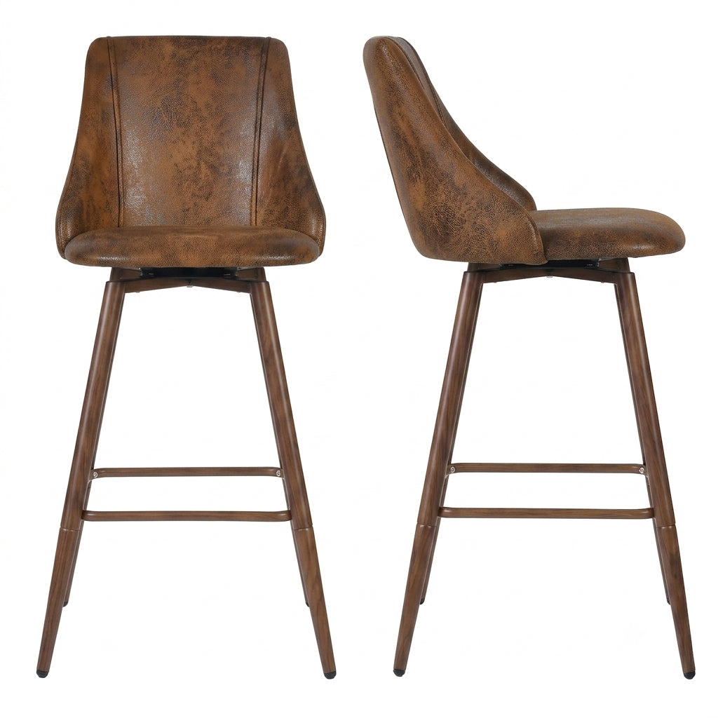 Smeg 26" Upholstered Swivel Counter Stools with Walnut-Tone Metal Legs Set of 2