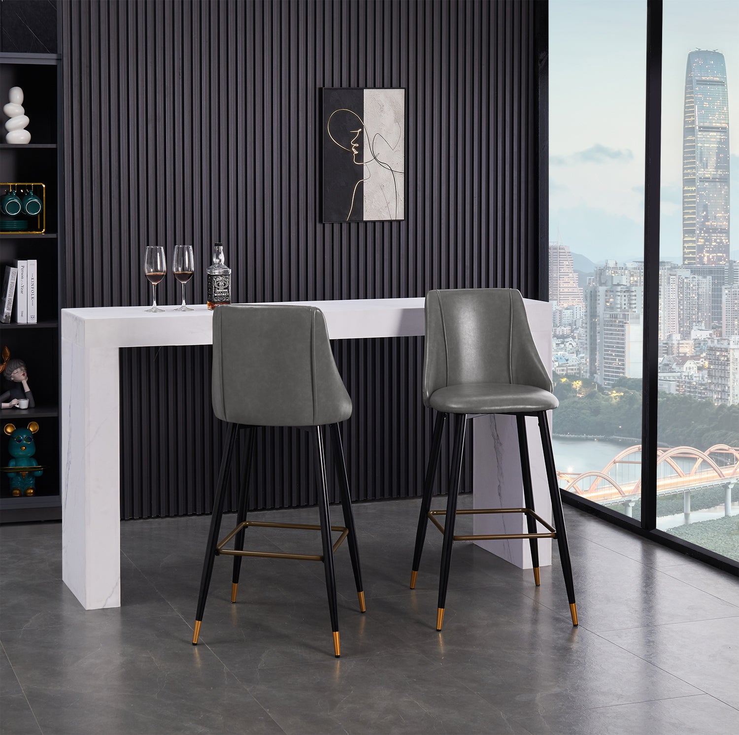 Homy Casa Smeg 30"Modern PU Bar Stool, Grey,Open Box