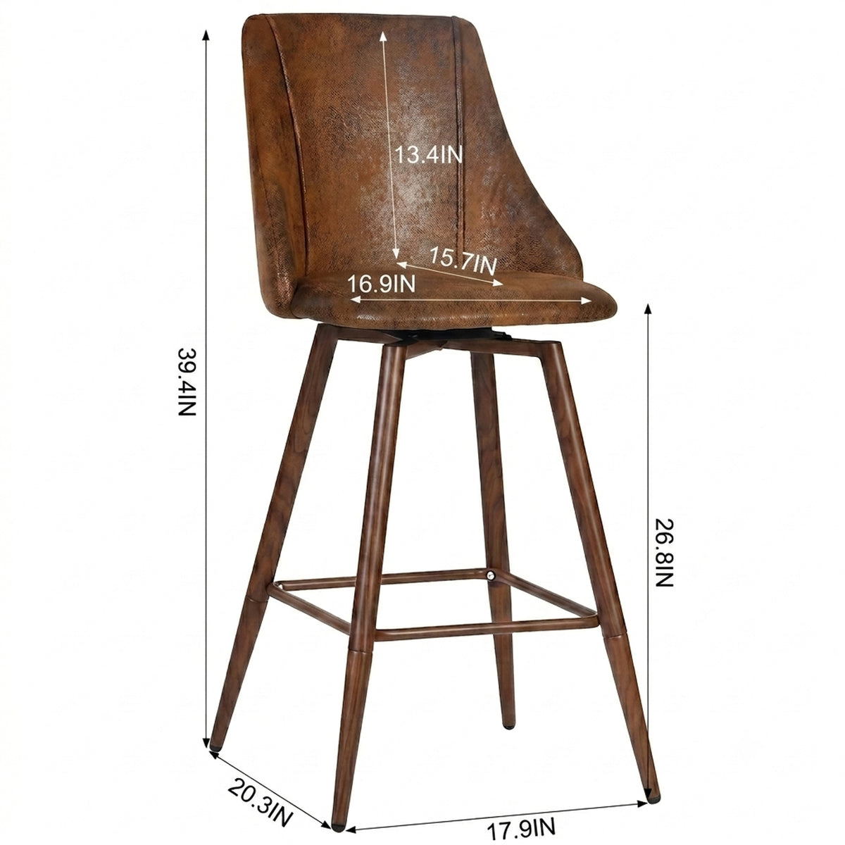 Homy Casa Smeg Brown Suede Swivel Counter Barstool 26" Seat Height Set of 2