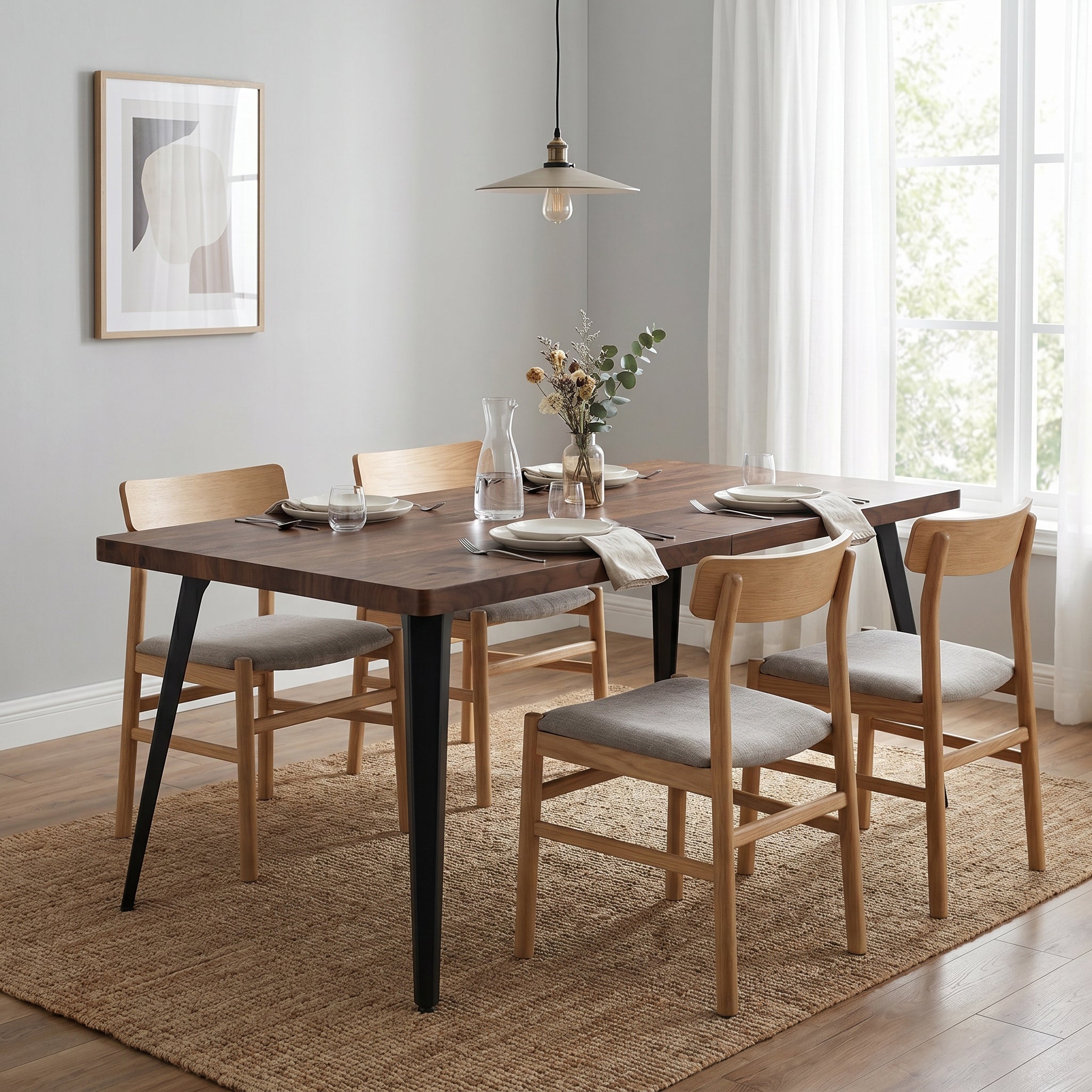 Stan 63” Rectangular Dining Table with Wood Top & Black Metal Legs