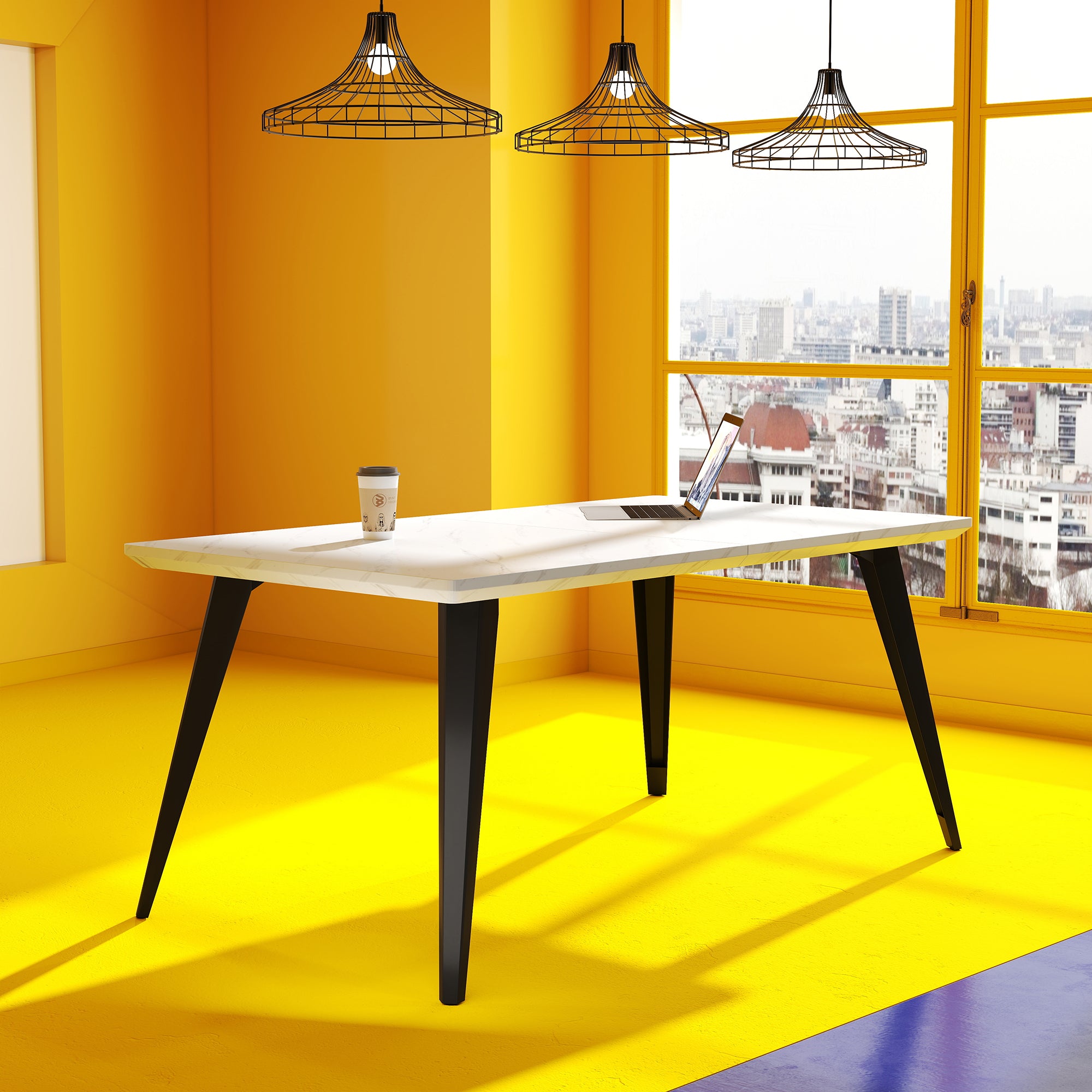 Stan Rectangular Dining Table with Wood Top & Black Metal Legs