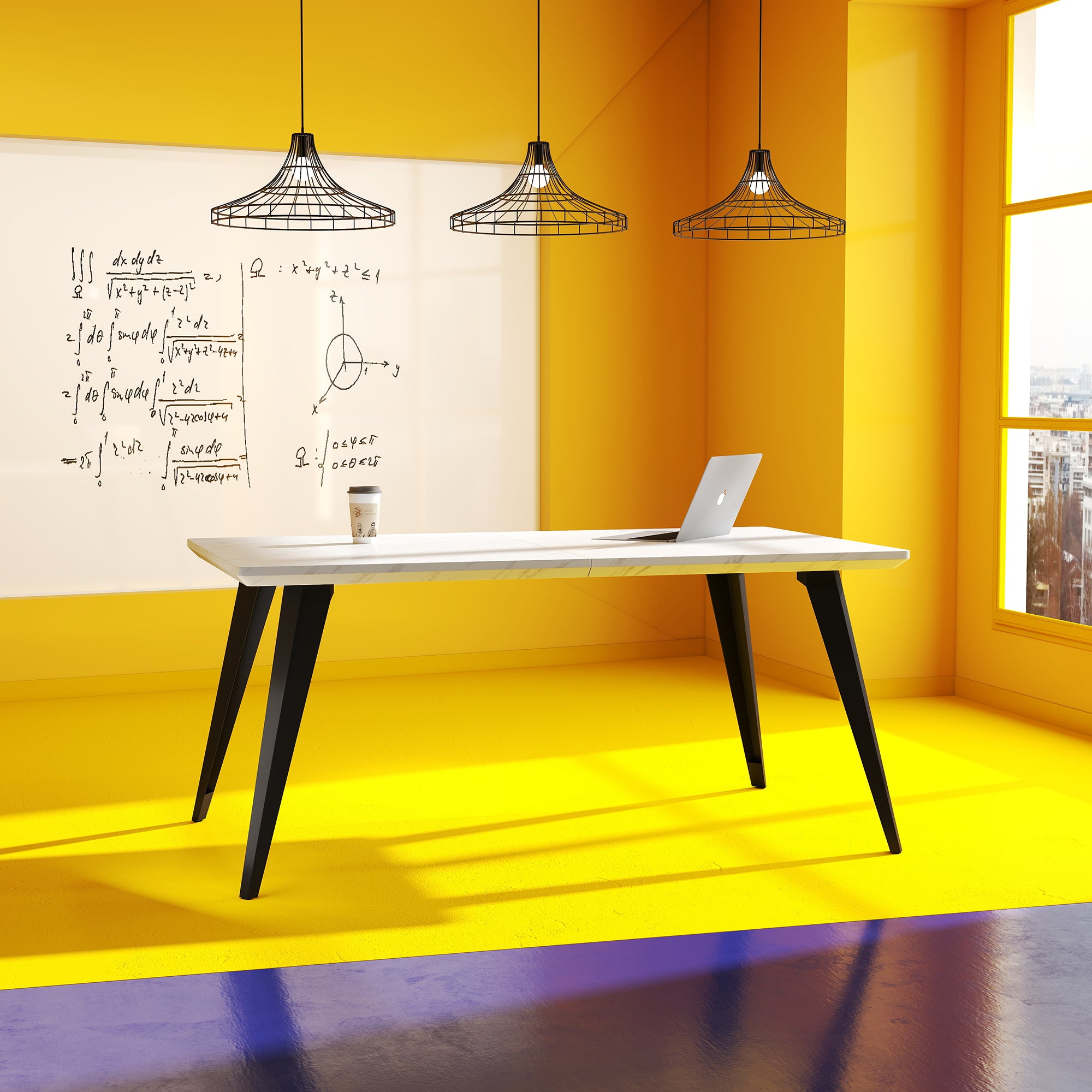 Stan Rectangular Dining Table with Wood Top & Black Metal Legs