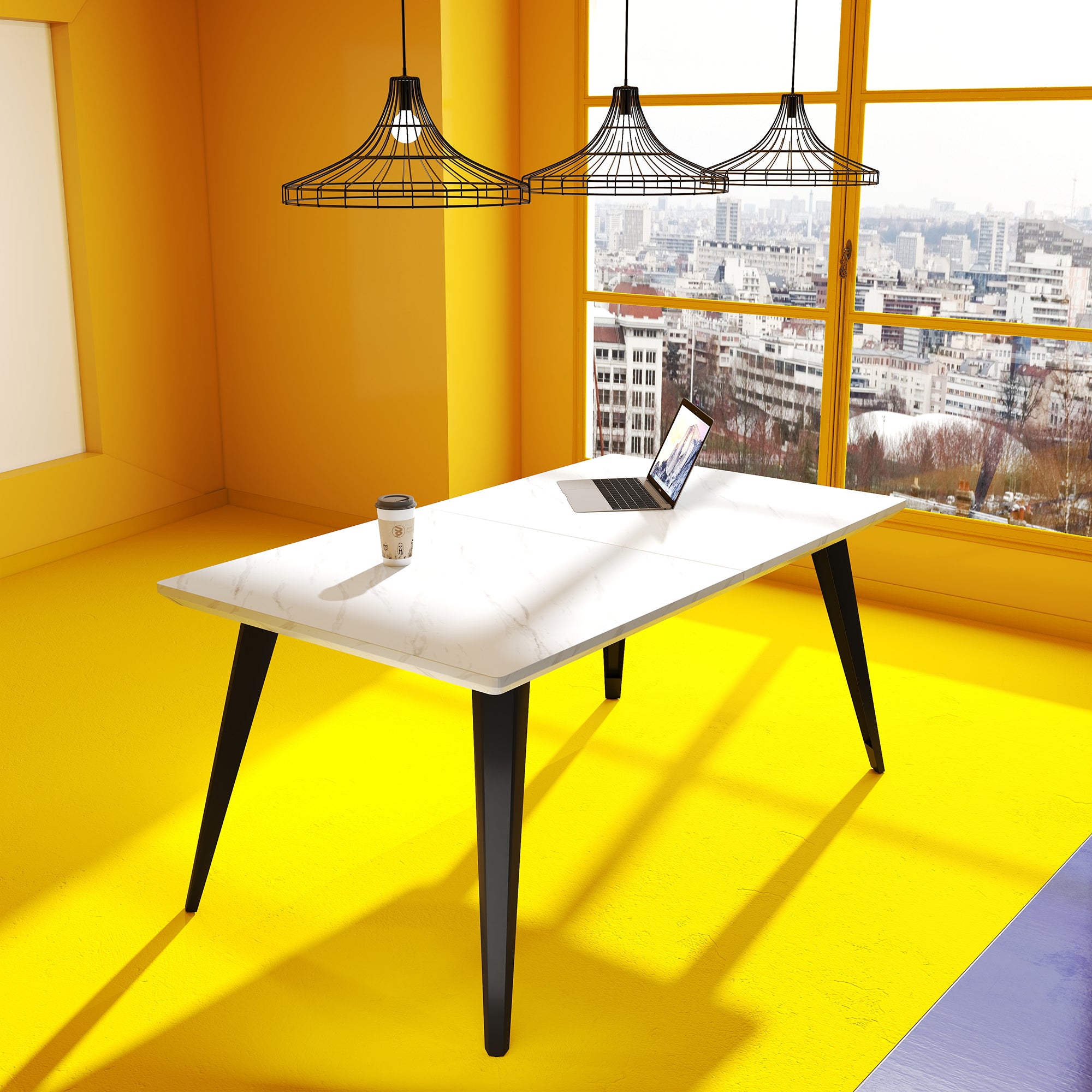 Stan Rectangular Dining Table with Wood Top & Black Metal Legs