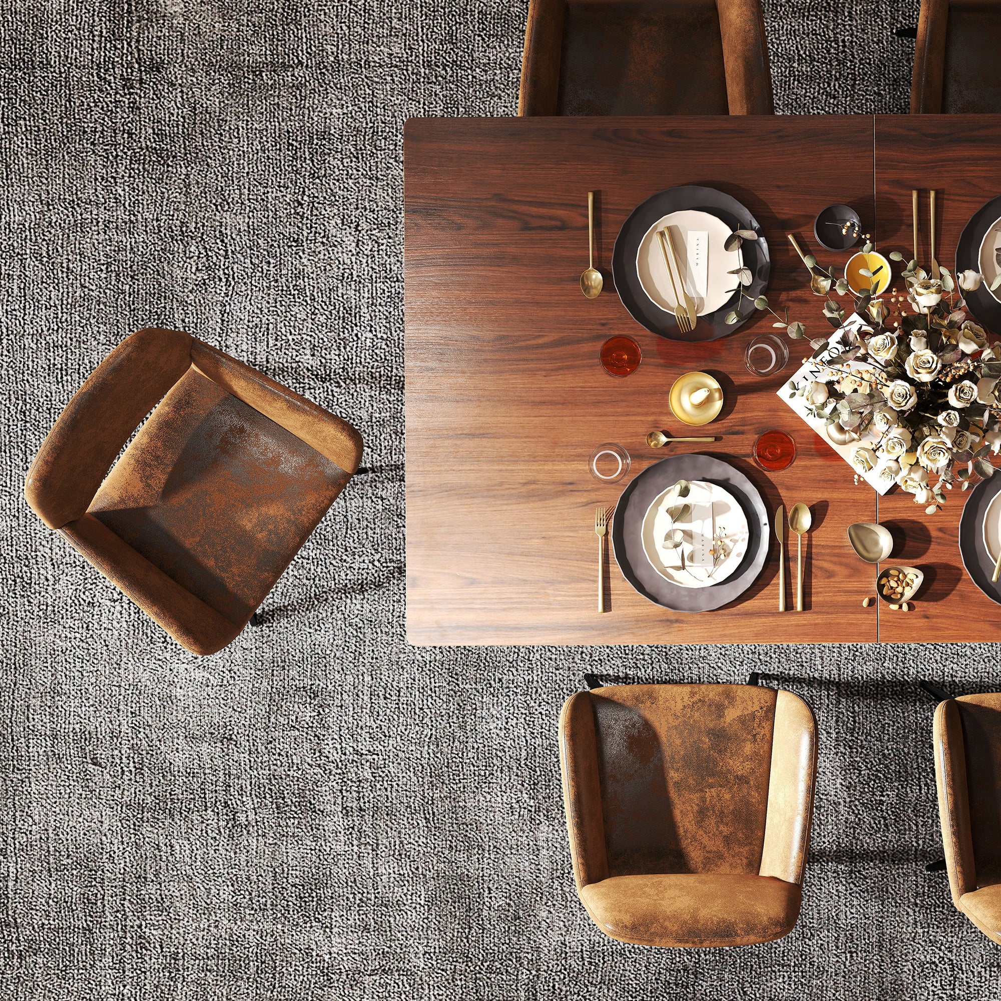 Stan Rectangular Dining Table with Wood Top & Black Metal Legs