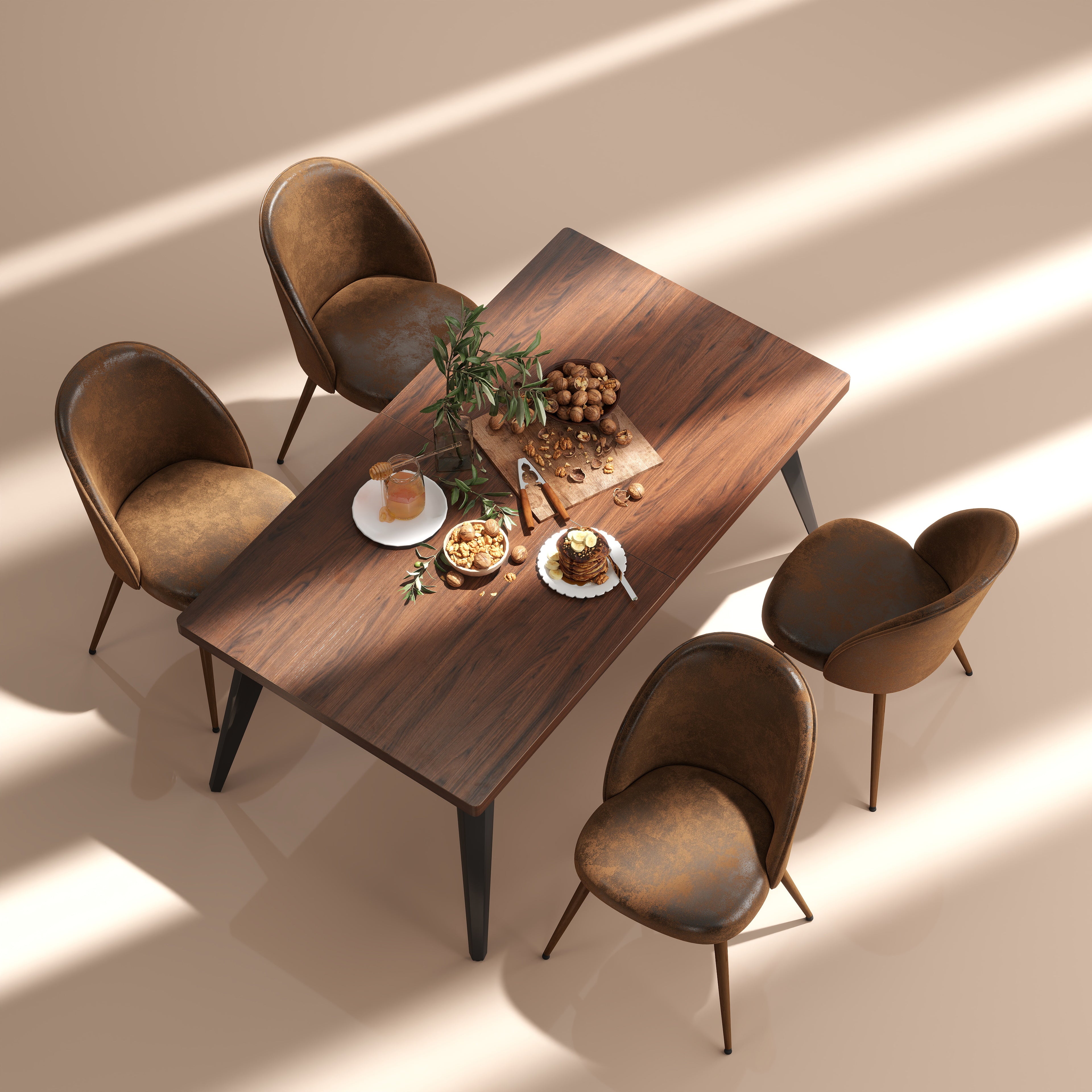 Stan 5 Piece Walnut & Haven Upholstered Dining Set