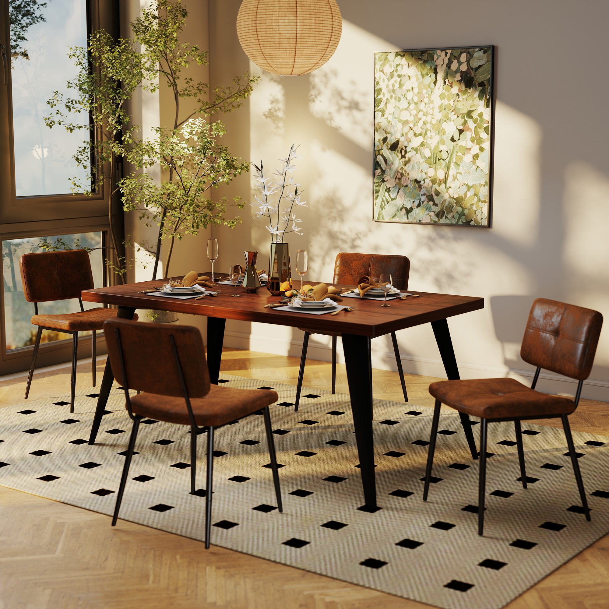 Stan Rectangular Dining Table with Wood Top & Black Metal Legs