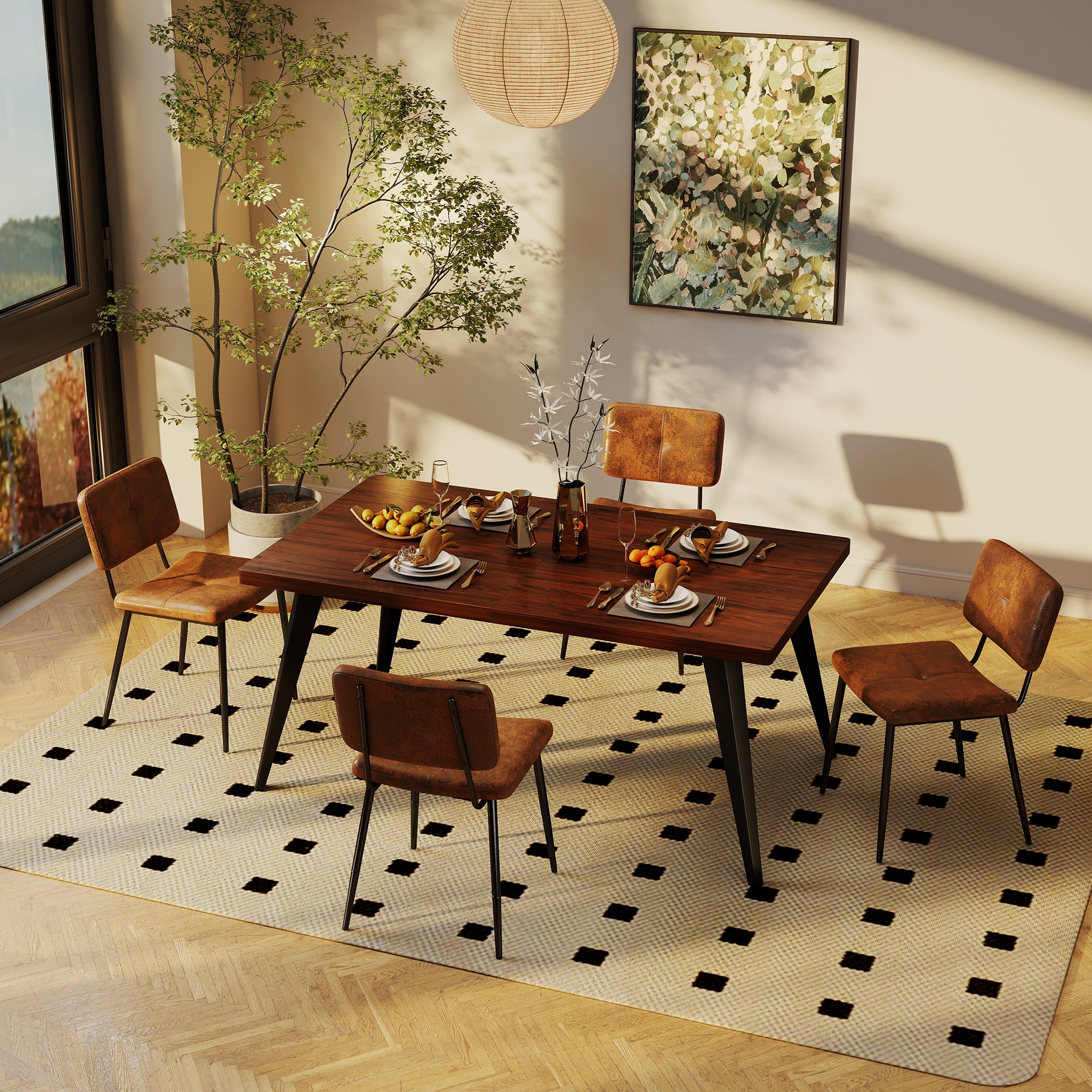 Stan Walnut Dining Table Set 63” Brown Table with 4 Pomona