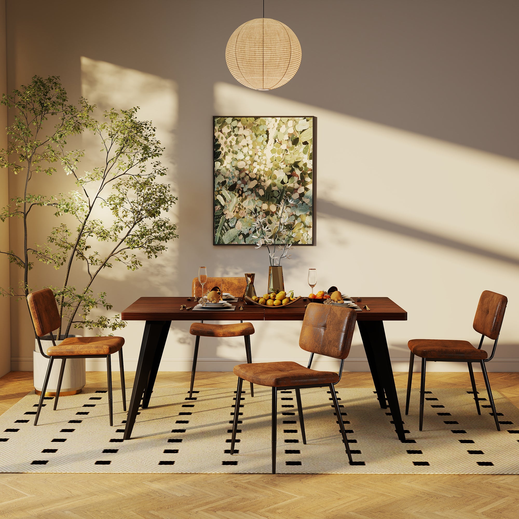 Stan Walnut Dining Table Set 63” Brown Table with 4 Pomona