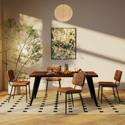 Stan Walnut Dining Table Set 63” Brown Table with 4 Pomona Upholstered Chairs Set of 5