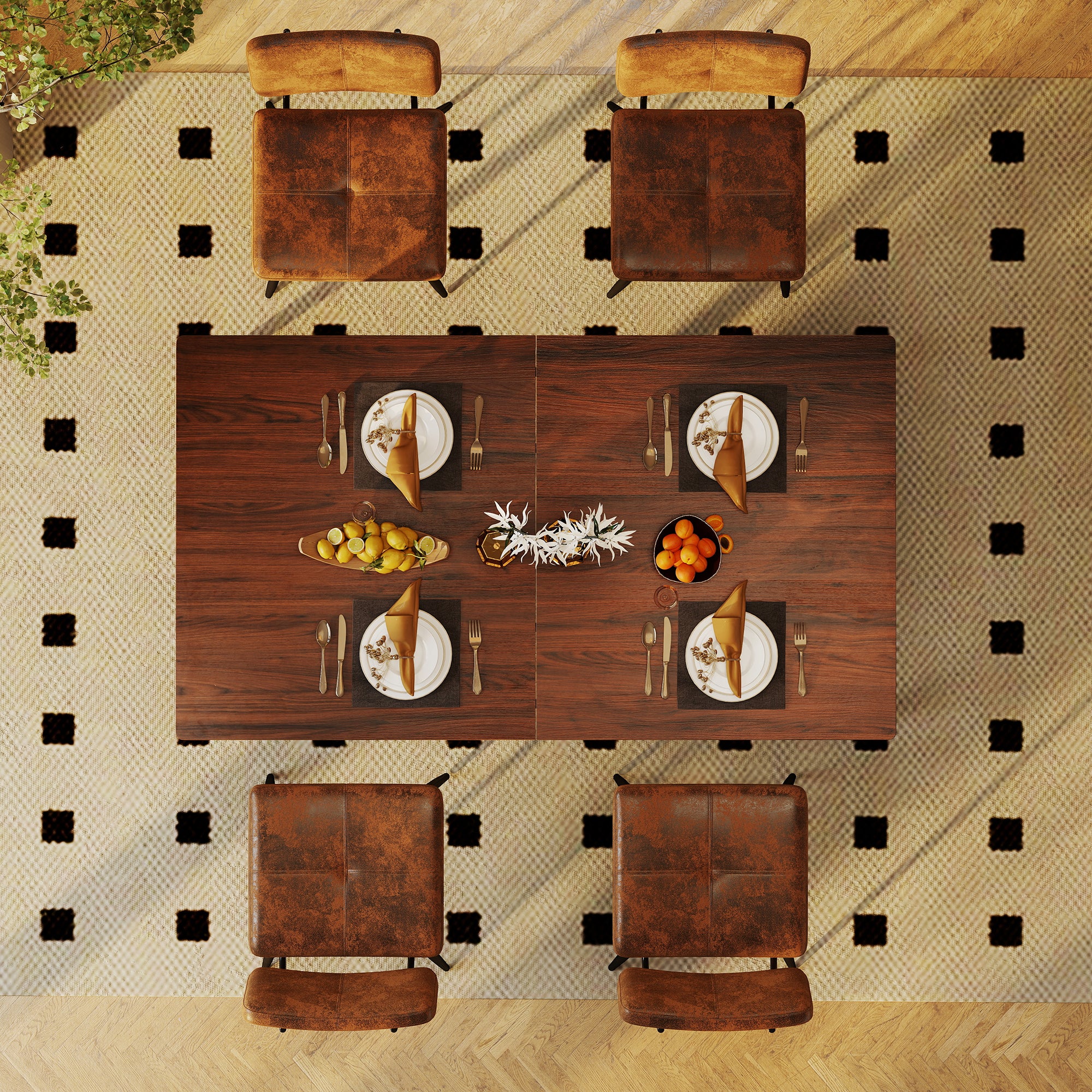 Stan Rectangular Dining Table with Wood Top & Black Metal Legs