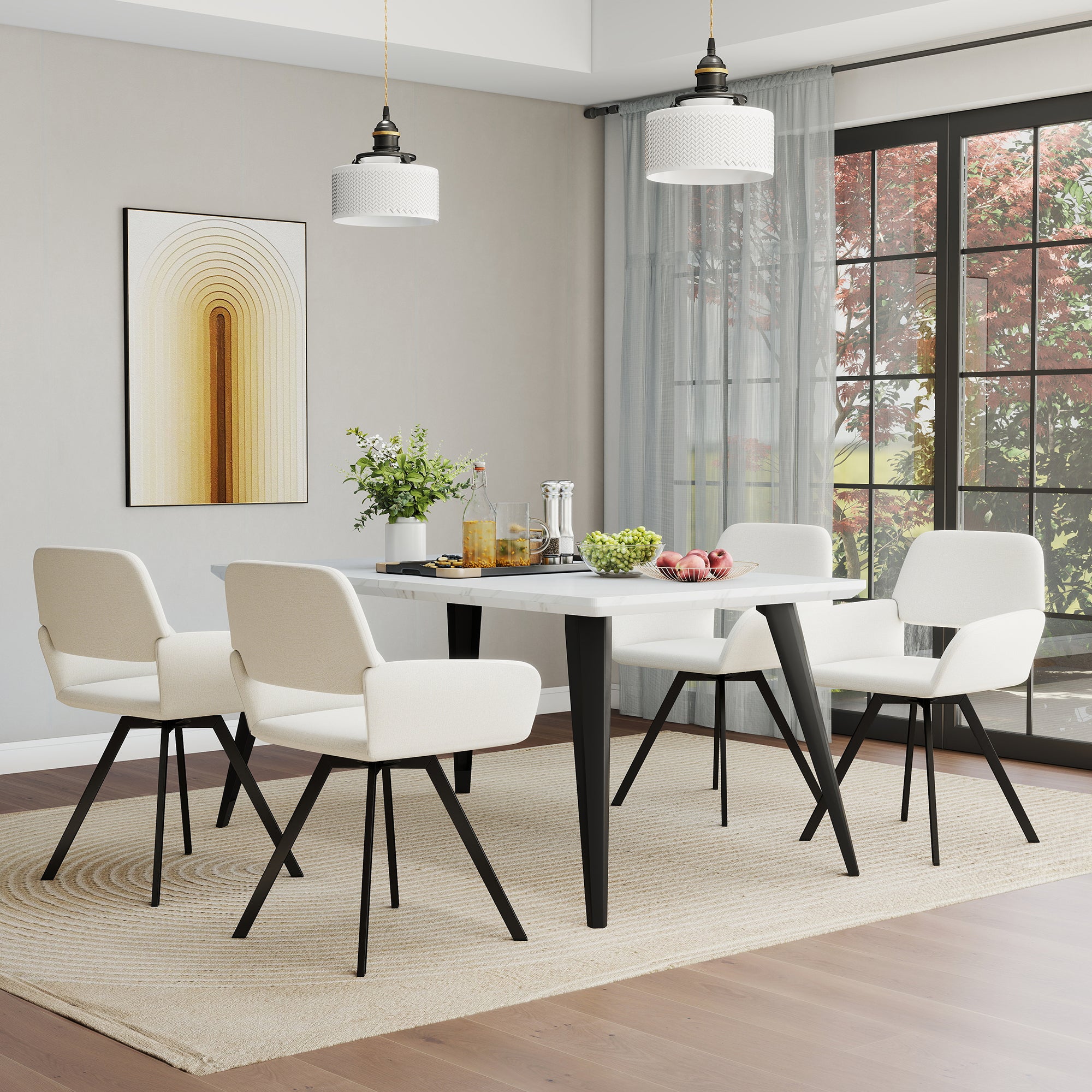 Stan 5 Piece White & California Upholstered Dining Set