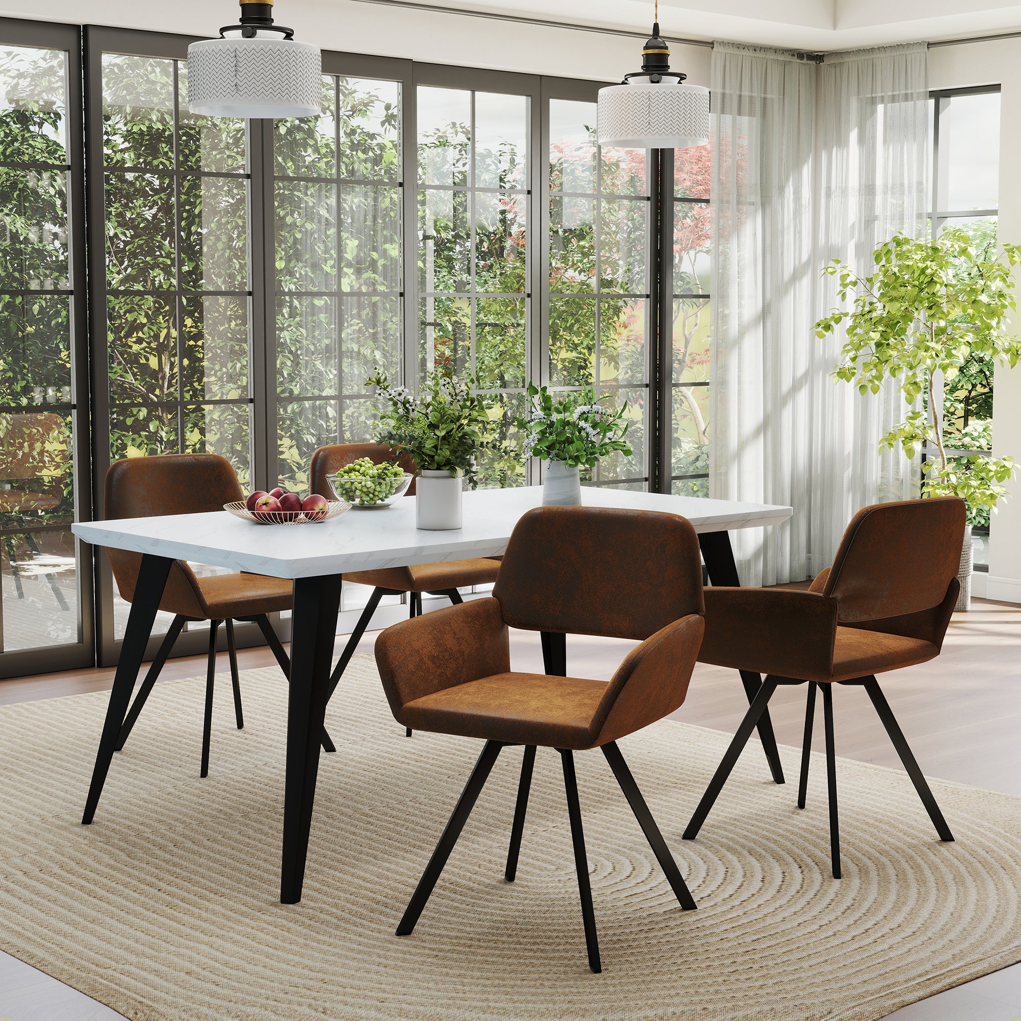 Stan 5 Piece White & California Upholstered Dining Set