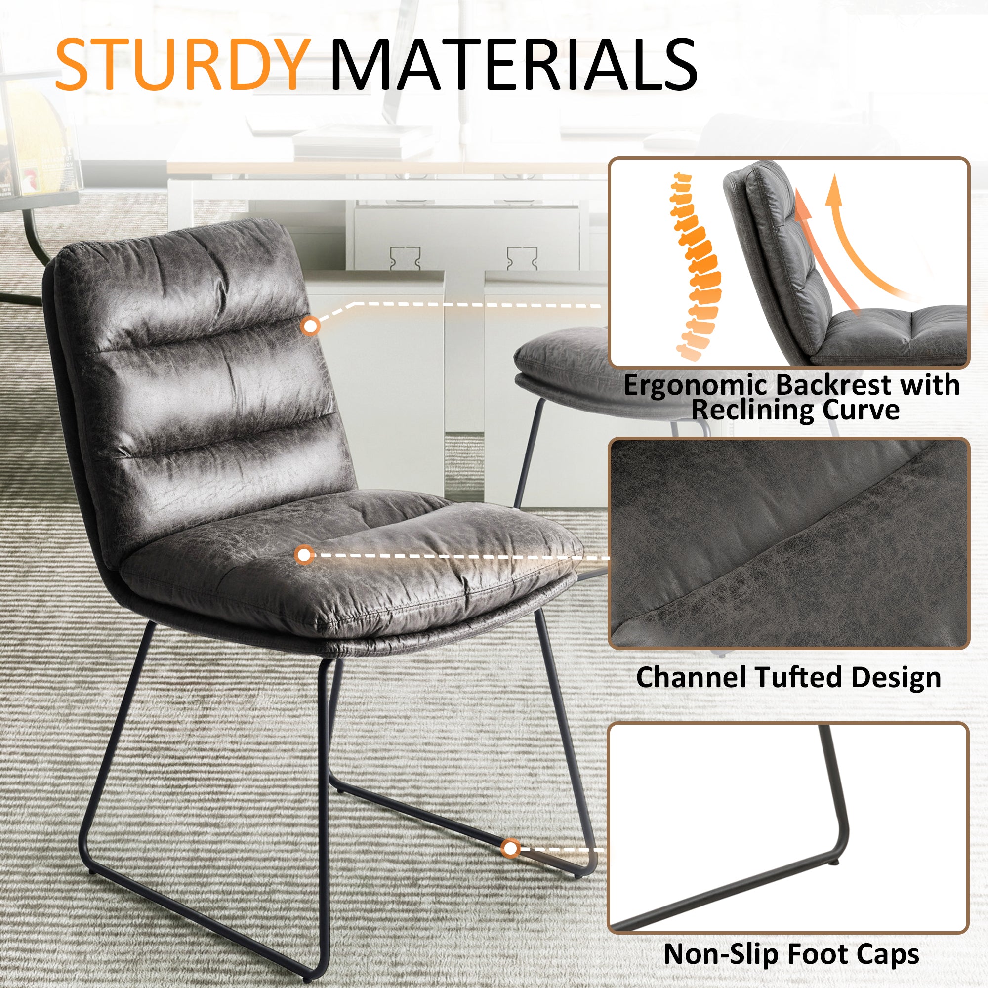 Homy Casa STEFFEN 2PC Modern Fabric Dining Chair with Metal Legs, Grey,Open Box