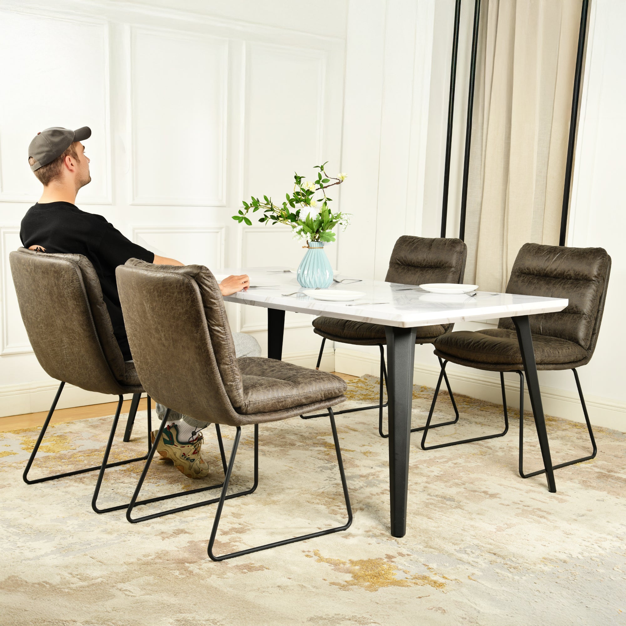 Homy Casa STEFFEN 2PC Modern Fabric Dining Chair with Metal Legs, Grey,Open Box