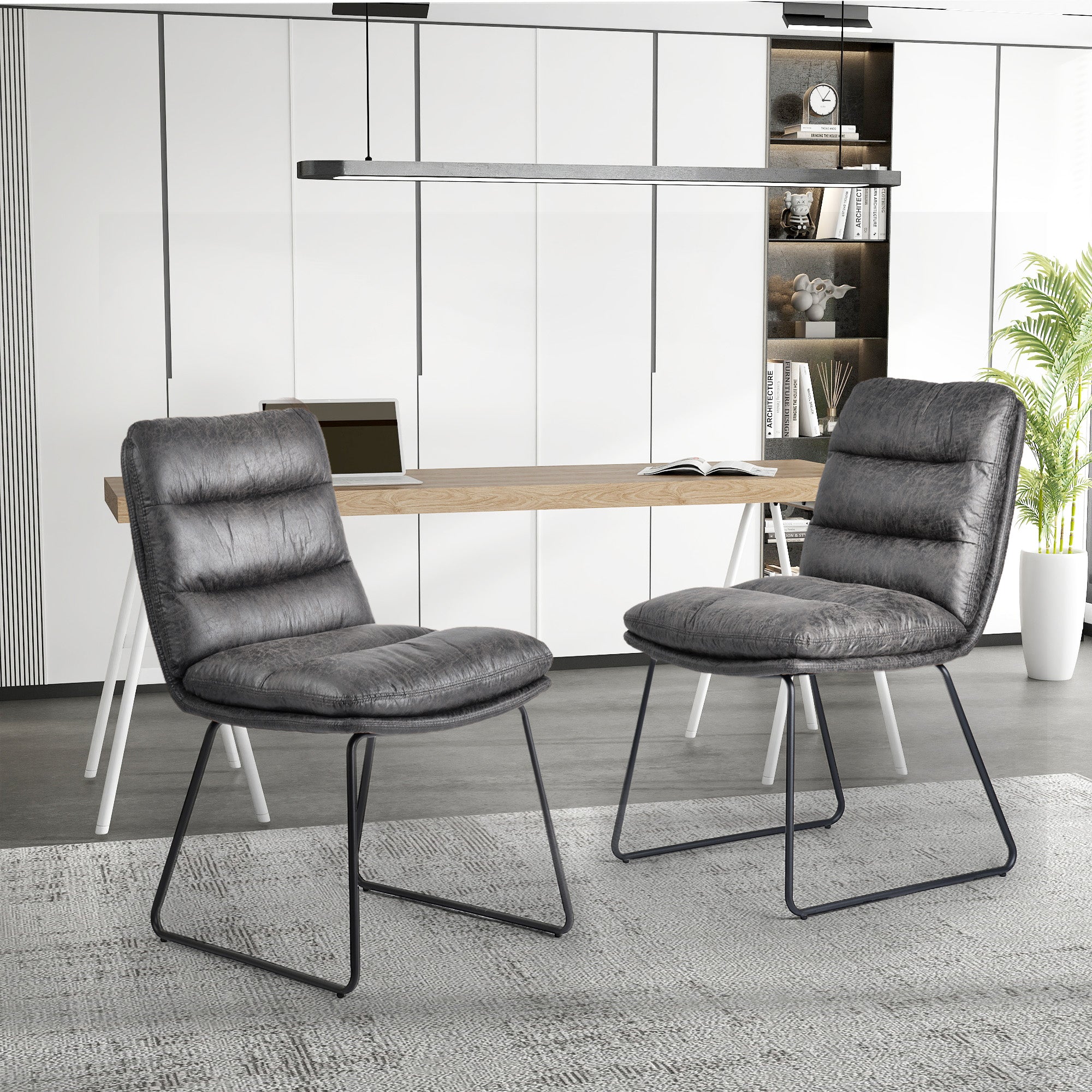 Homy Casa STEFFEN 2PC Modern Fabric Dining Chair with Metal Legs, Grey,Open Box