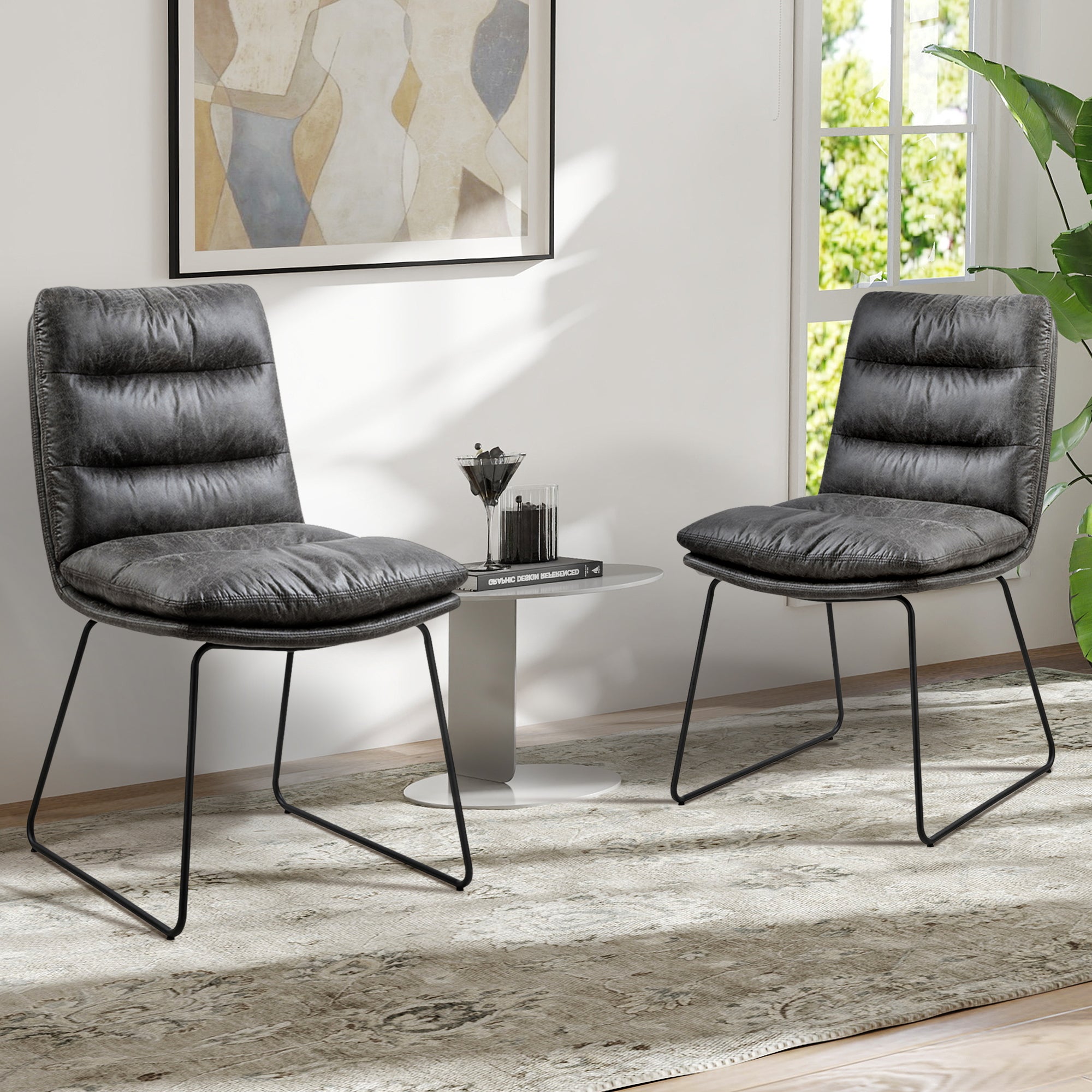 Homy Casa STEFFEN 2PC Modern Fabric Dining Chair with Metal Legs, Grey,Open Box