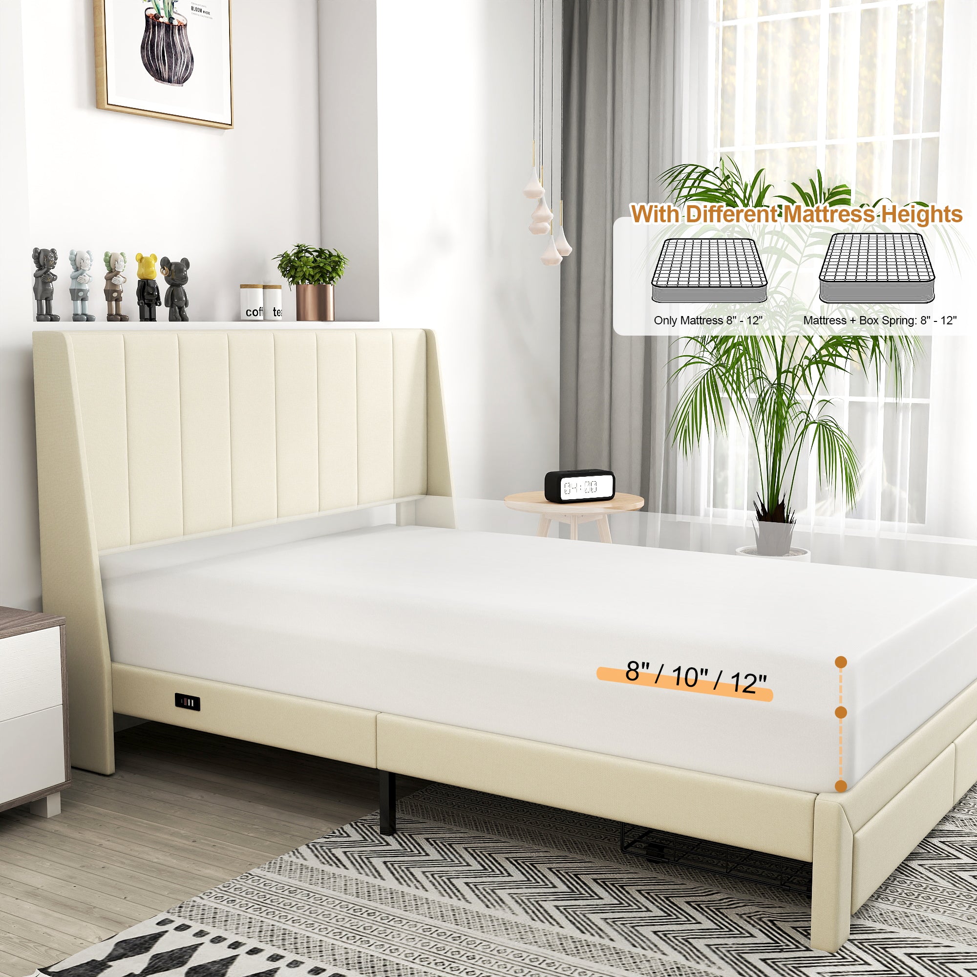 SUMMIT Upholstered Platform Bed with Wingback Headboard