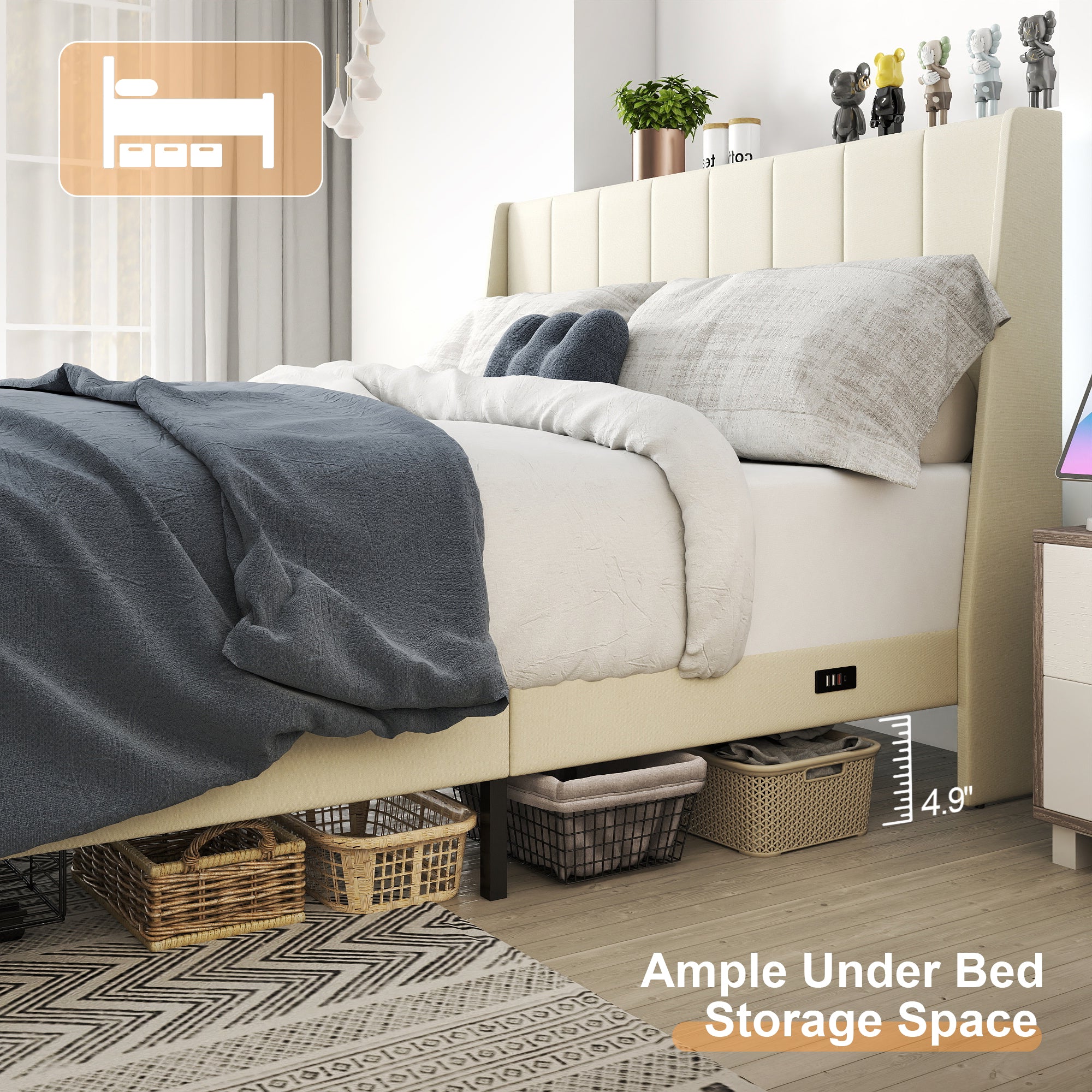 SUMMIT Upholstered Platform Bed with Wingback Headboard – HomyCasa