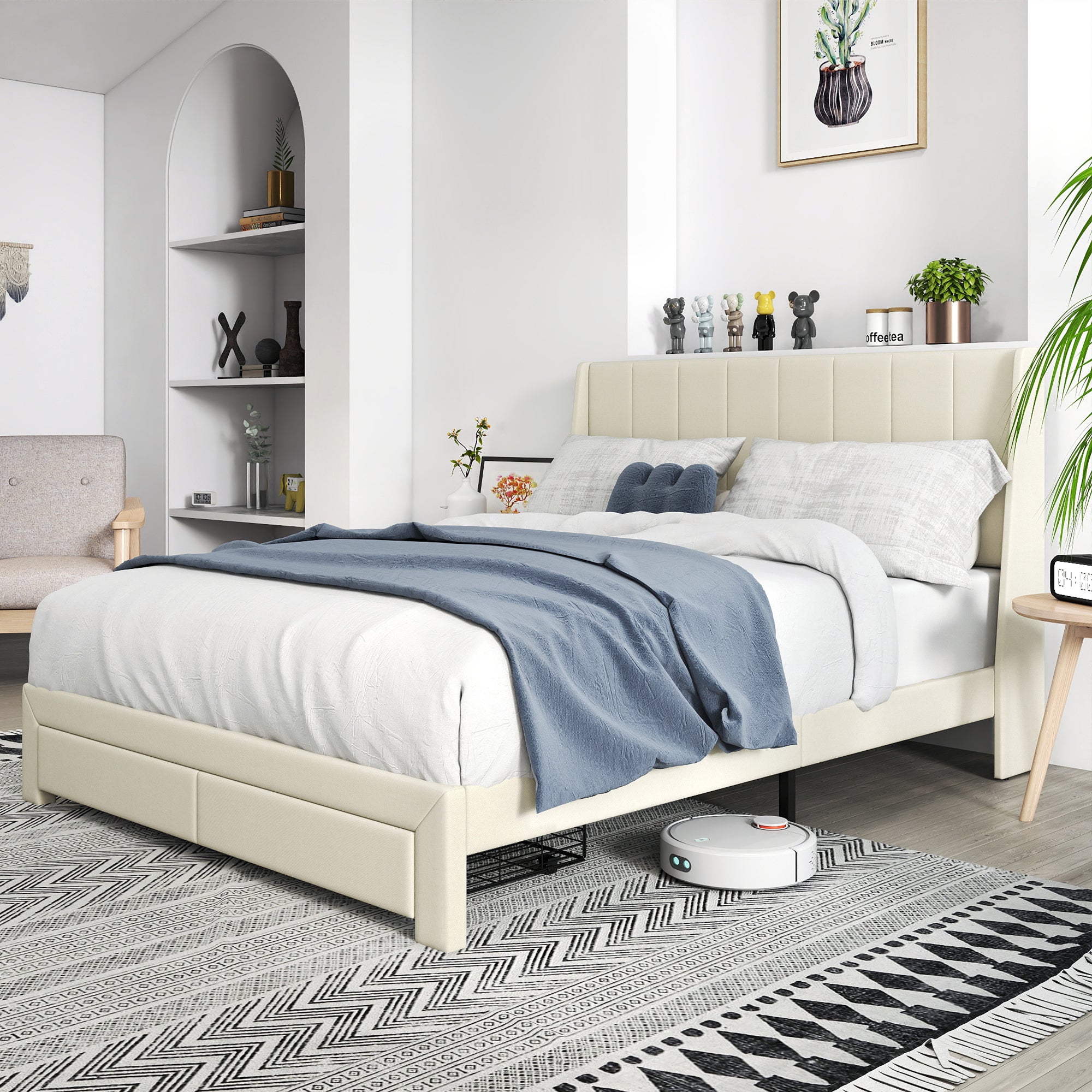 SUMMIT Upholstered Platform Bed with Wingback Headboard