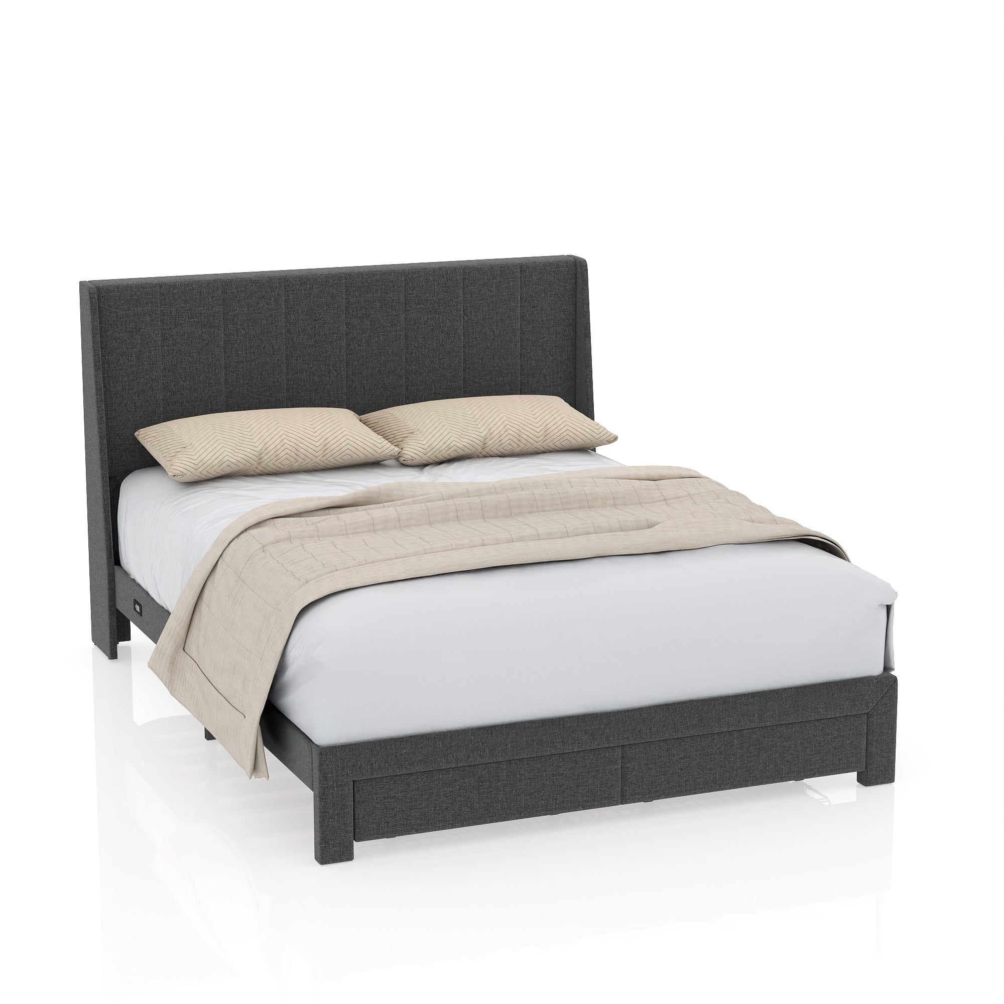 SUMMIT Upholstered Platform Bed with Wingback Headboard