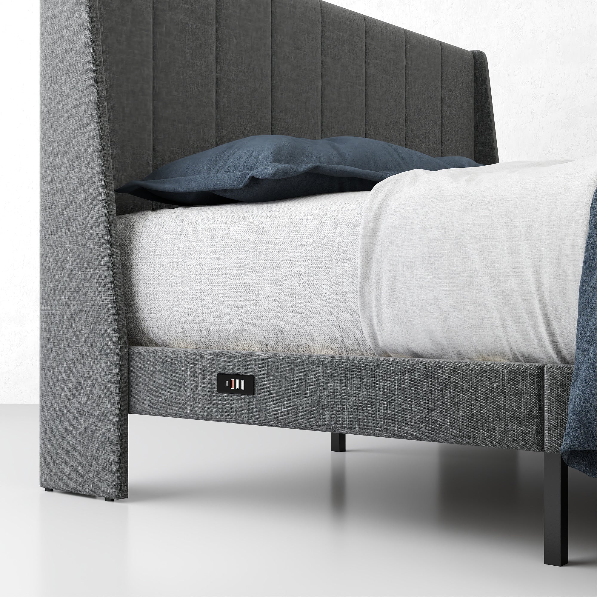 SUMMIT Upholstered Platform Bed with Wingback Headboard