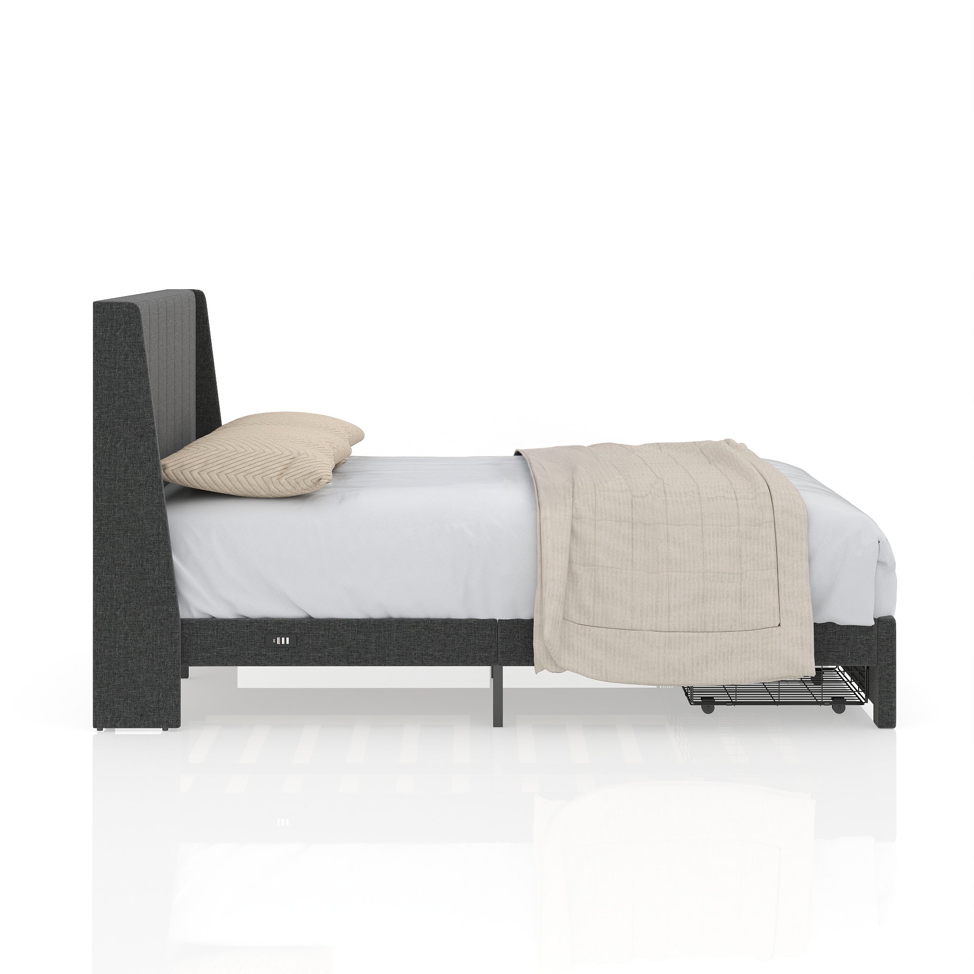 SUMMIT Upholstered Platform Bed with Wingback Headboard
