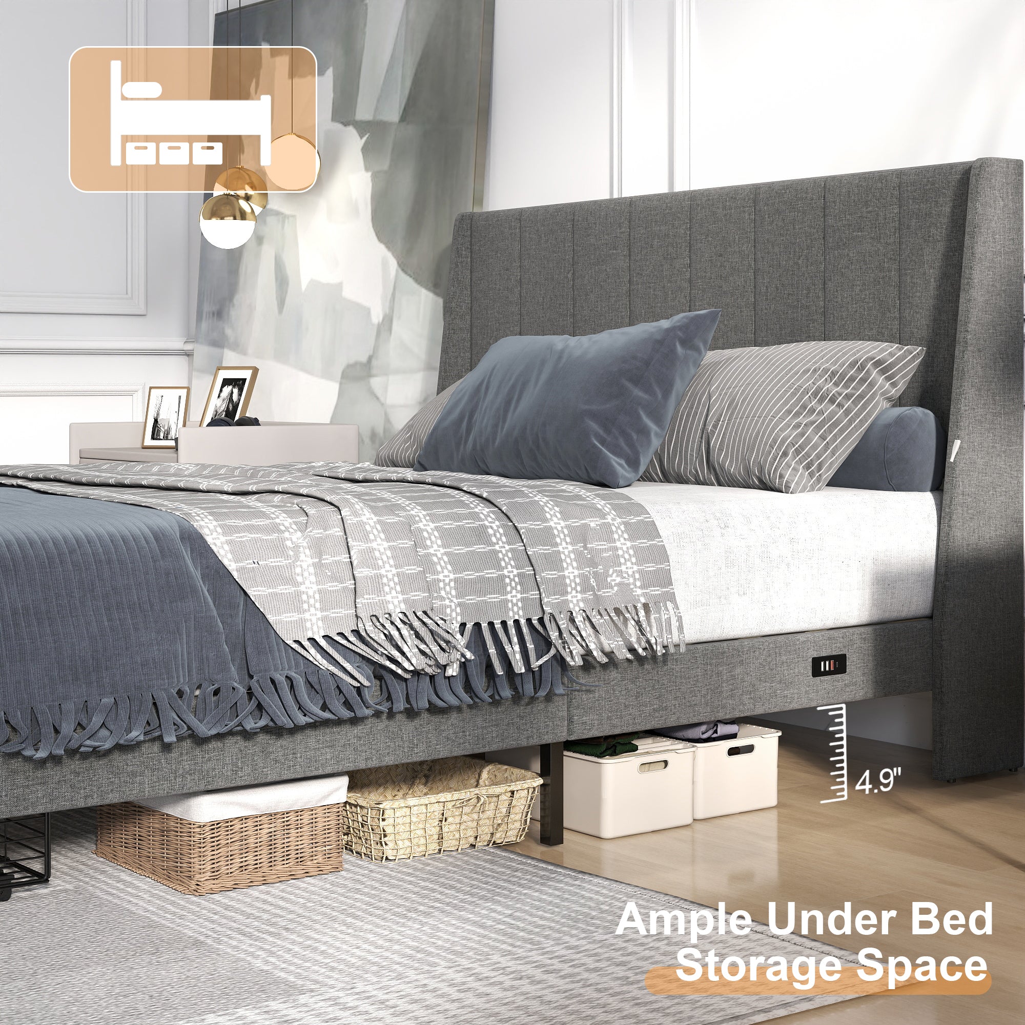 SUMMIT Upholstered Platform Bed with Wingback Headboard
