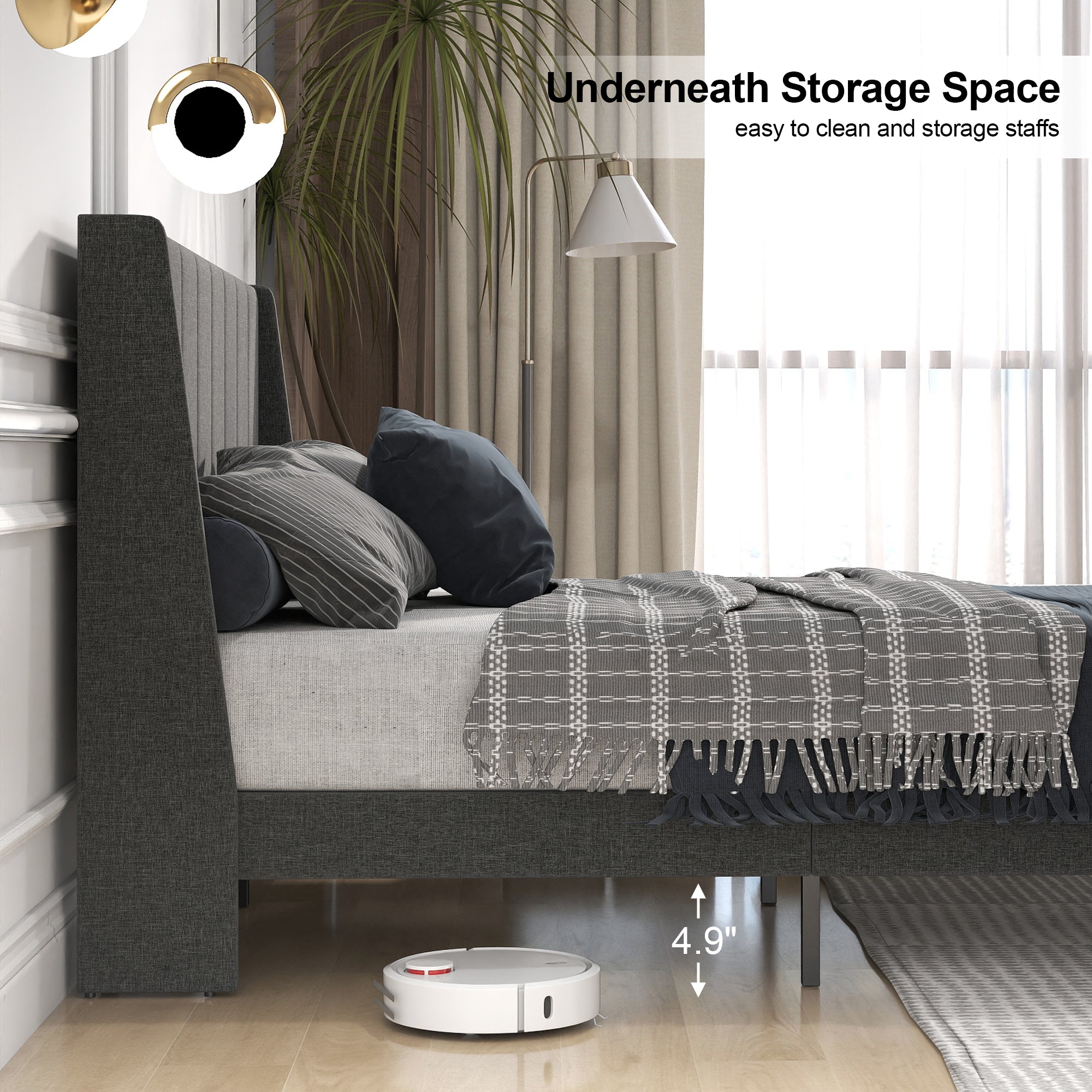 SUMMIT Upholstered Platform Bed with Wingback Headboard