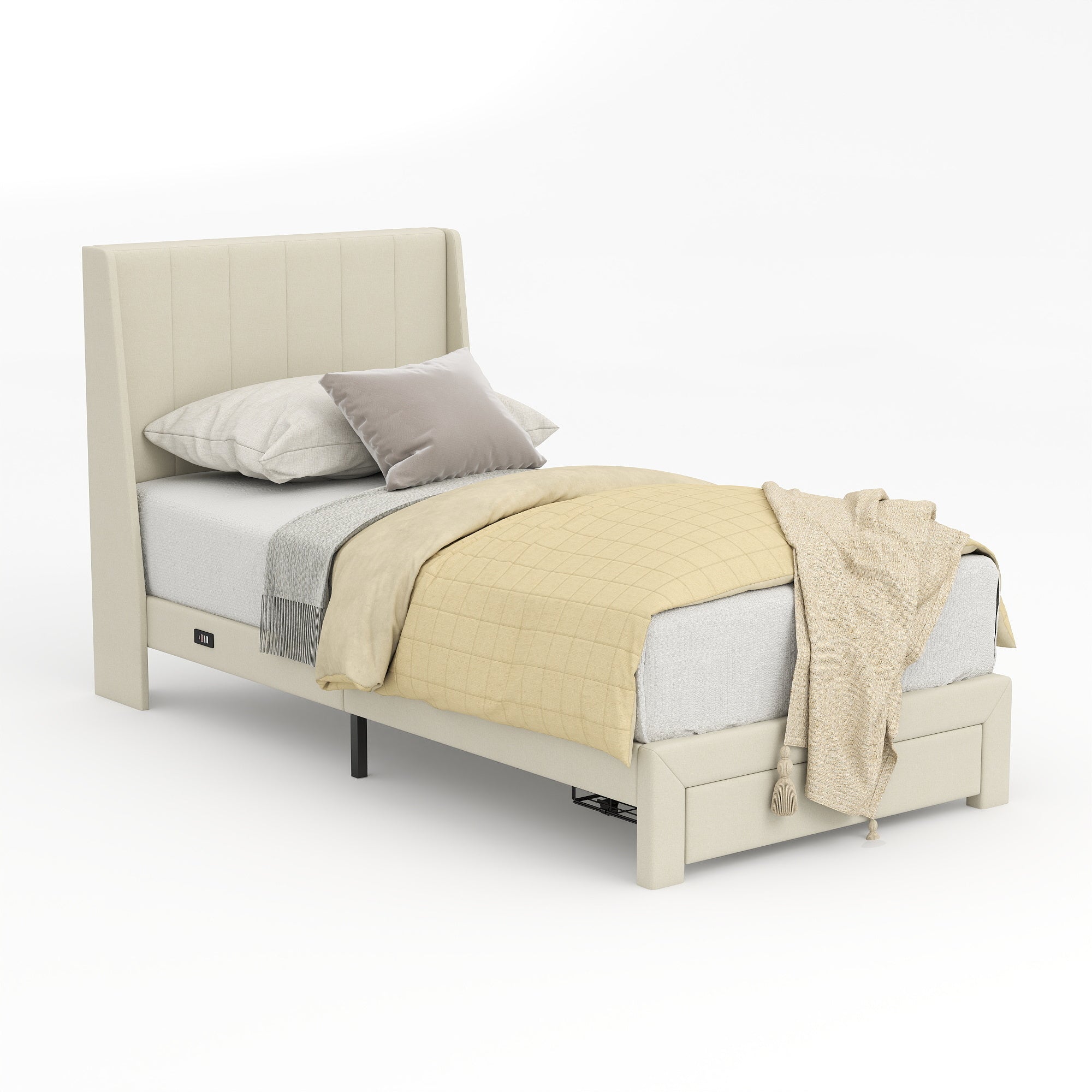SUMMIT Upholstered Platform Bed with Wingback Headboard