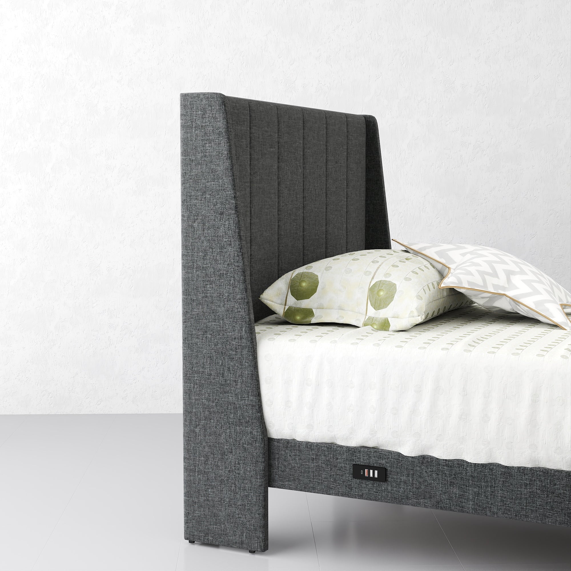 Homy Casa SUMMIT TWIN GREY 40.3" W x 79.1" D x 43.3" H Upholstered Bed with USB and Drawer Open Box