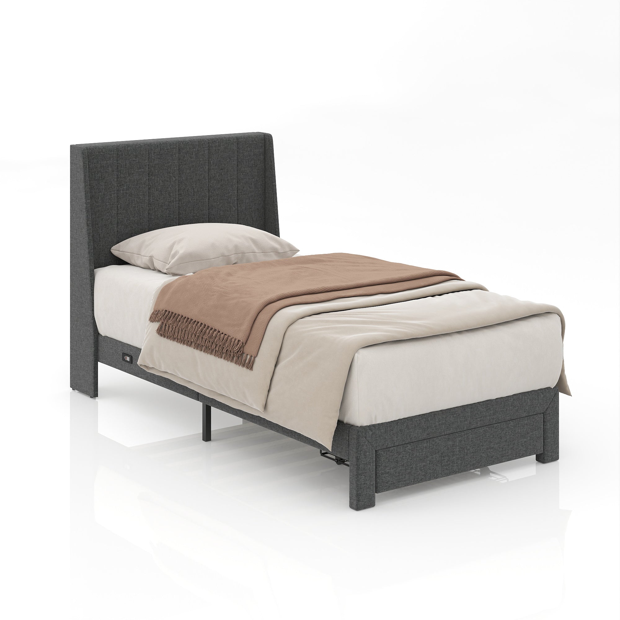 SUMMIT Upholstered Platform Bed with Wingback Headboard