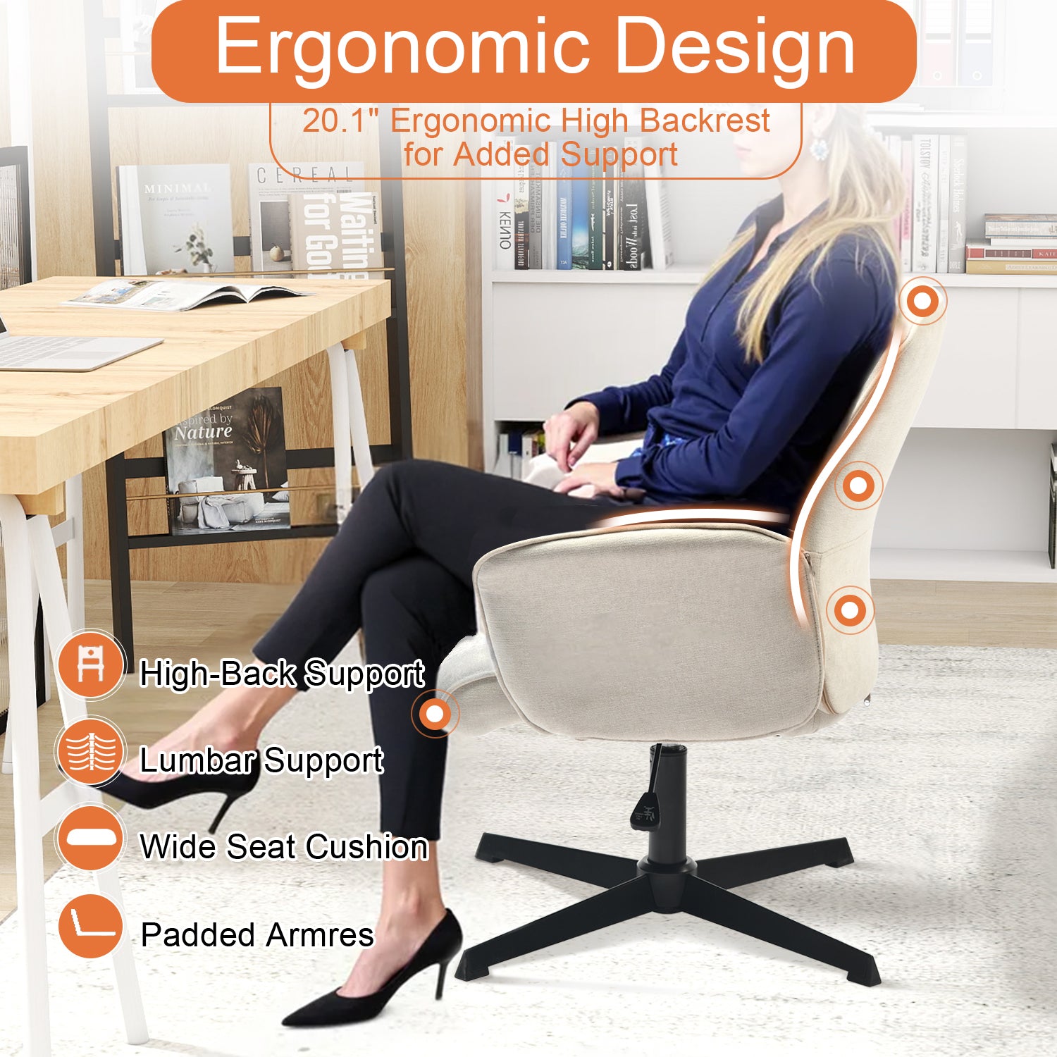 Homy Casa THOMASINA CHENILLE BEIGE 24.21" W x 23.43" D x 36.61" H Relax Chair for Office and Home